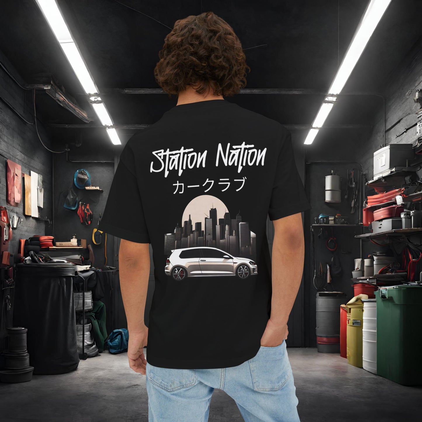 Station Nation-Premium, Ultra Soft Unisex Oversized Boxy Tee Printify by The Night Shift Automotive Apparel