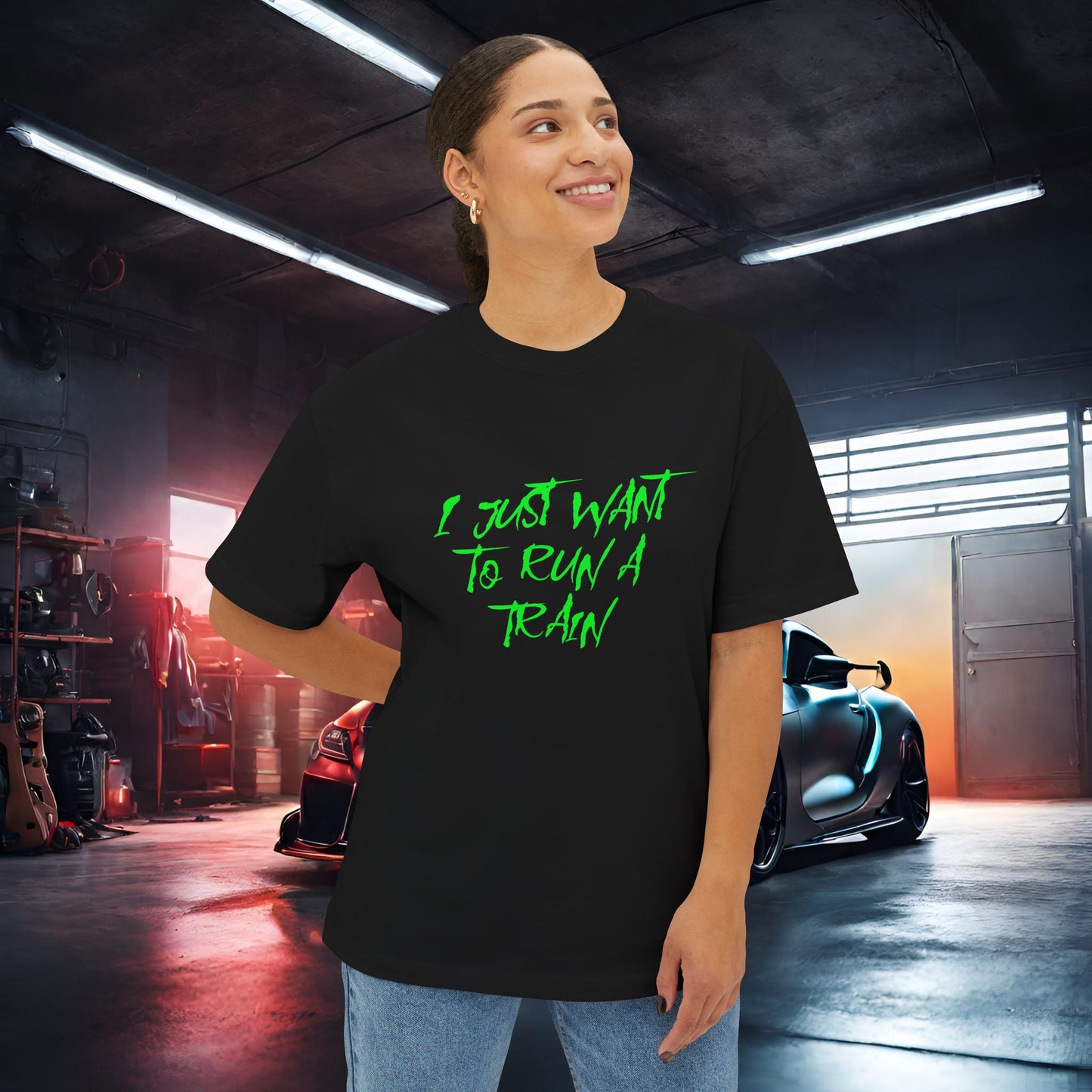 I Just Want To Run A Train-Premium, Ultra SoftUnisex Oversized Boxy Tee Printify by The Night Shift Automotive Apparel