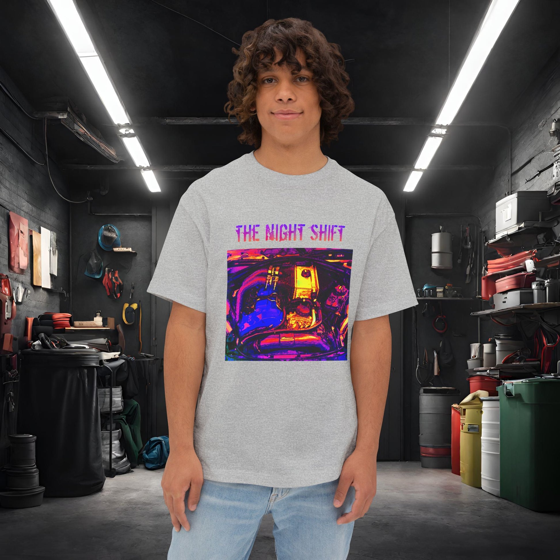 S55 Synthwave-Premium, Ultra Soft Unisex Oversized Boxy Tee Athletic Heather Printify by The Night Shift Automotive Apparel