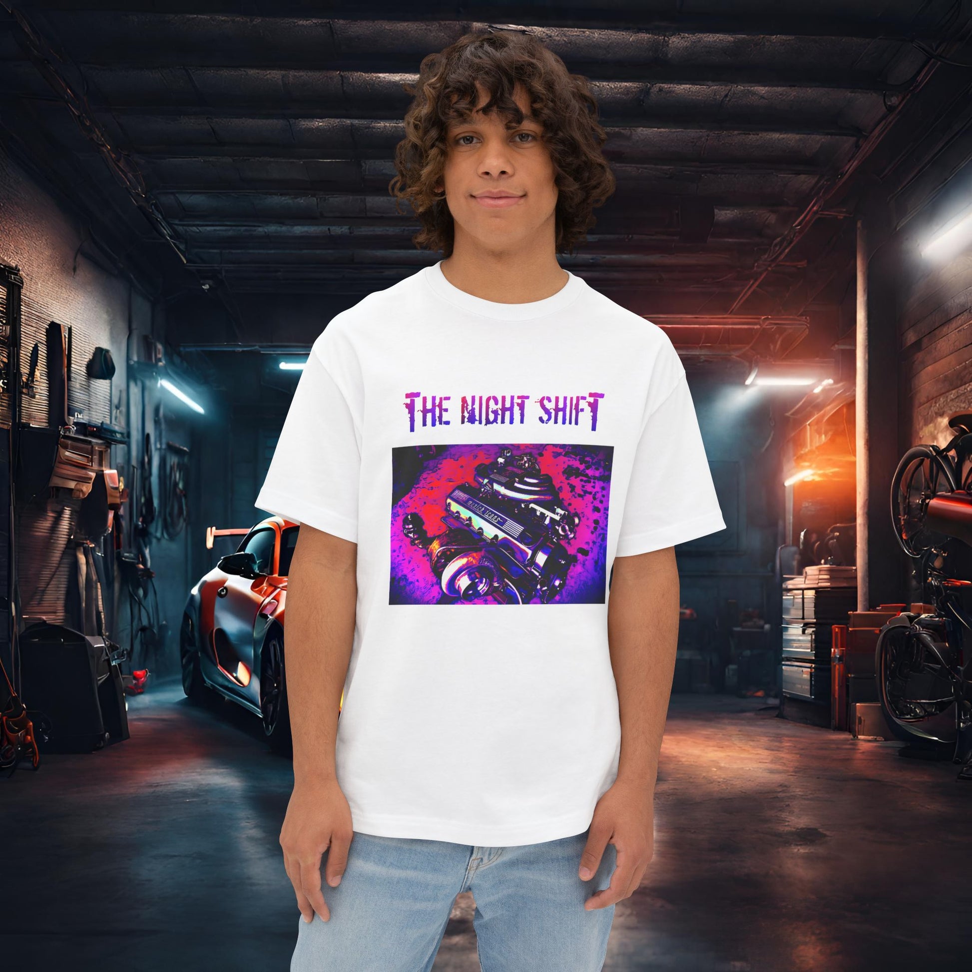 M20B30 Synthwave-Premium, Ultra Soft Unisex Oversized Boxy Tee White Printify by The Night Shift Automotive Apparel
