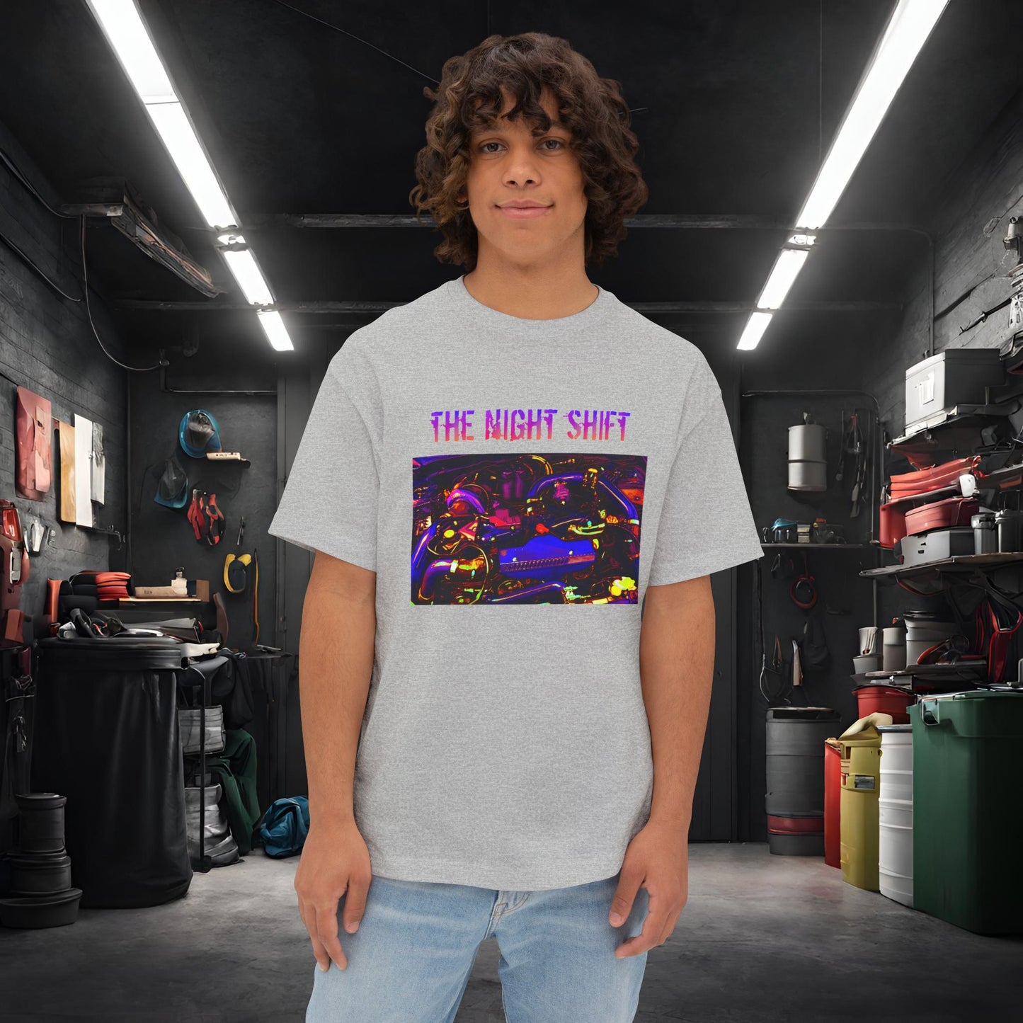 EJ257 Synthwave-Premium, Ultra Soft Unisex Oversized Boxy Tee Athletic Heather Printify by The Night Shift Automotive Apparel