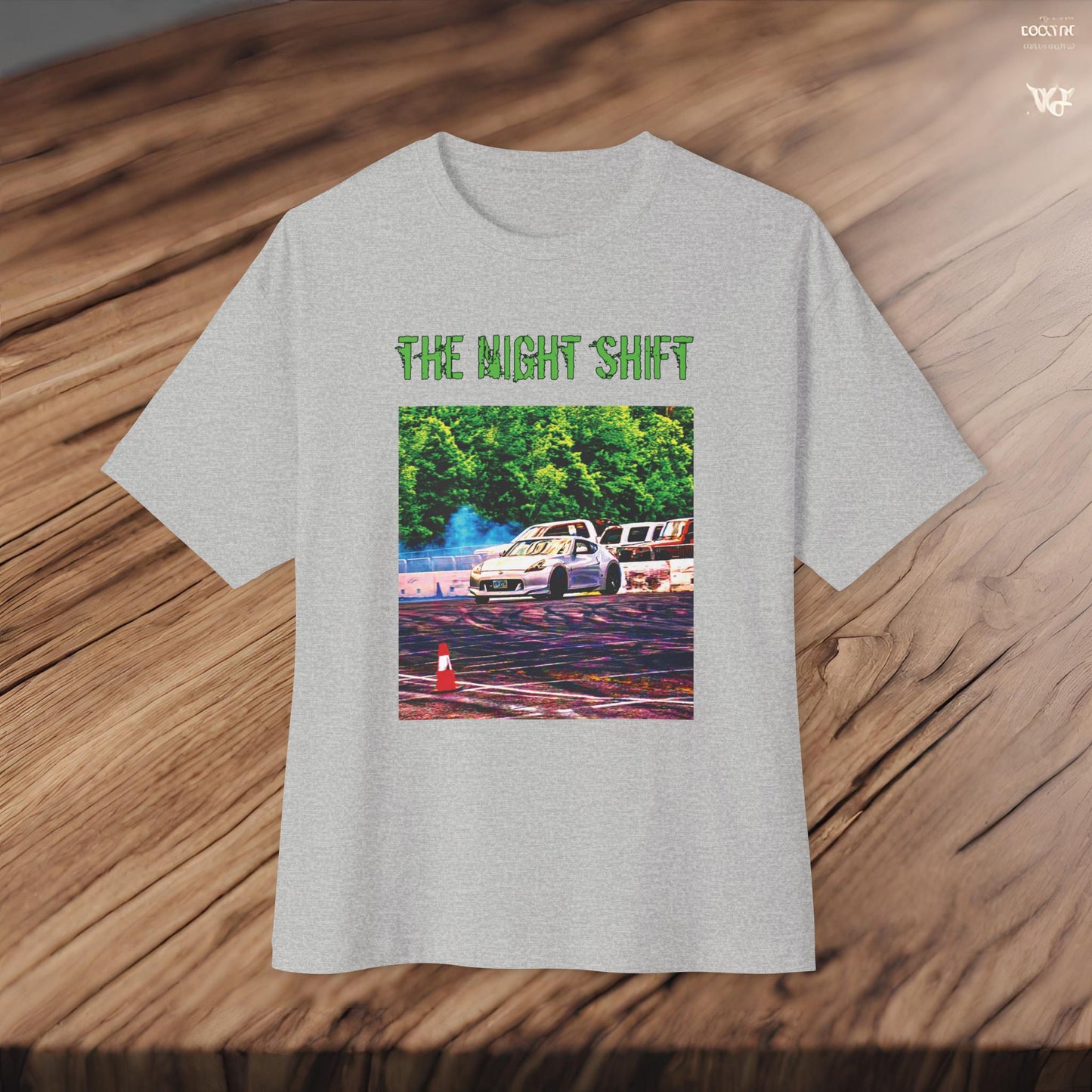 Nissan 370z Drifting Nedco NHMS-Premium, Ultra Soft Unisex Oversized Boxy Tee Printify by The Night Shift Automotive Apparel