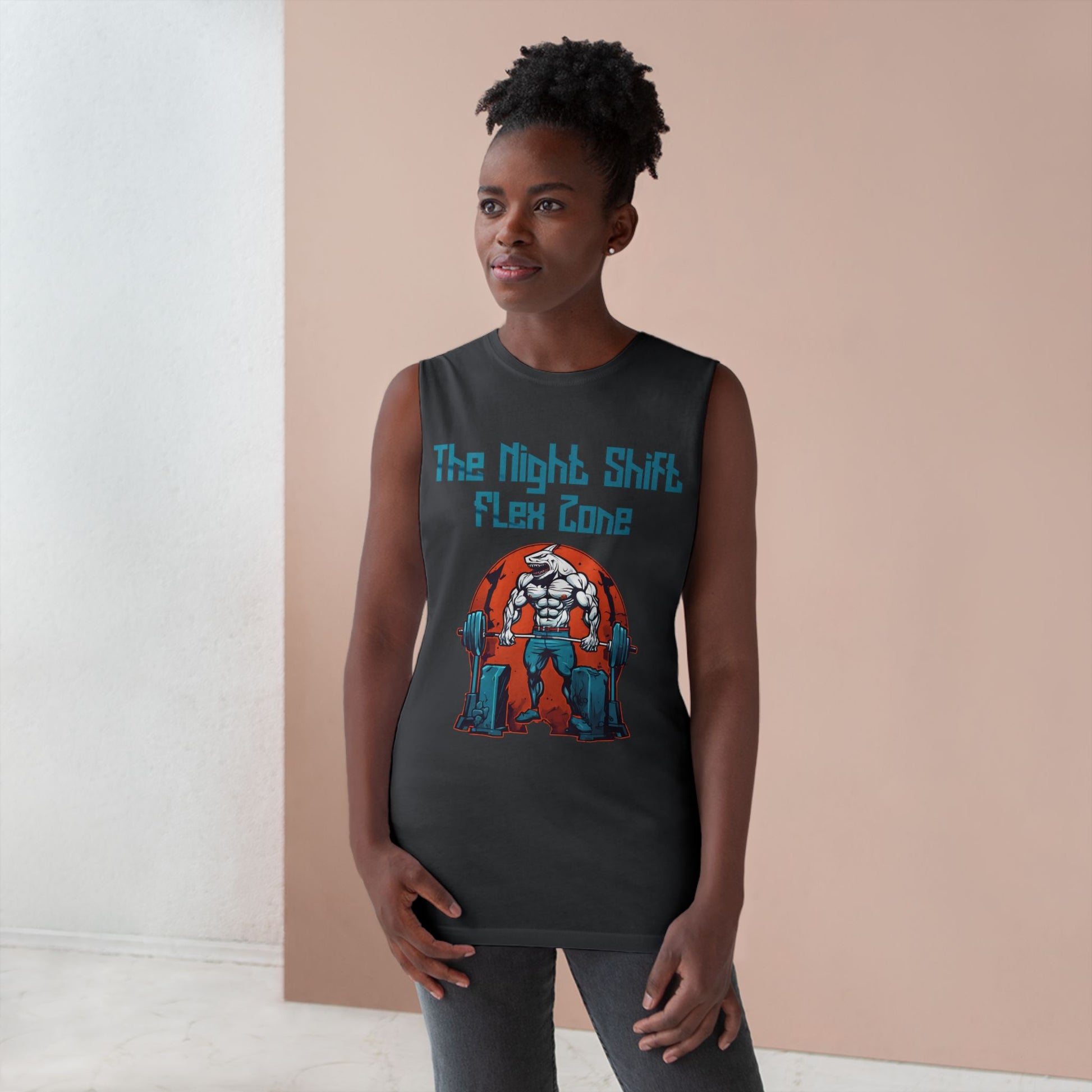 Flex Zone - Shark Body Builder - Premium Unisex Barnard Tank Top Printify by The Night Shift Automotive Apparel