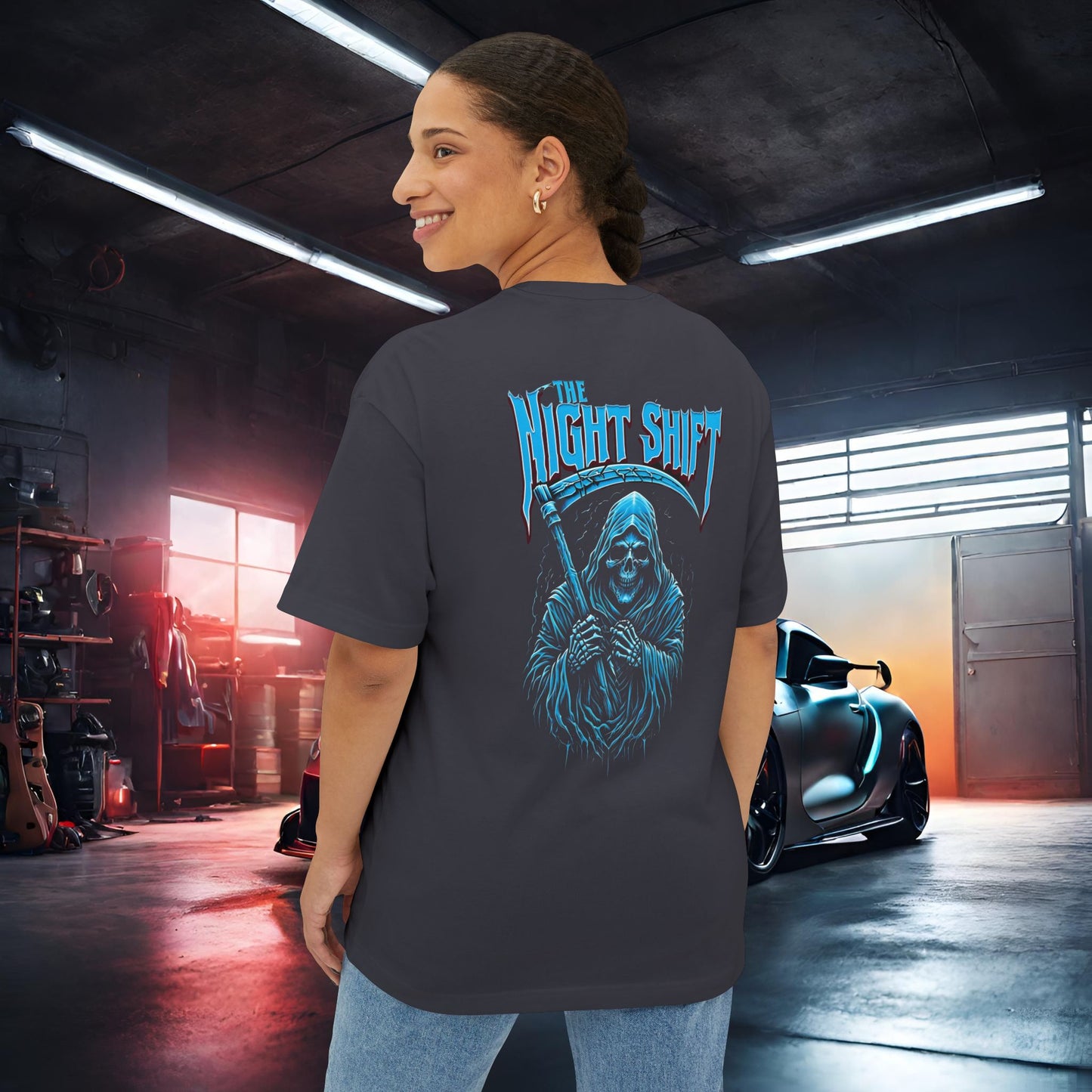 Grim Reaper-Premium, Ultra Soft Unisex Oversized Boxy Tee Printify by The Night Shift Automotive Apparel
