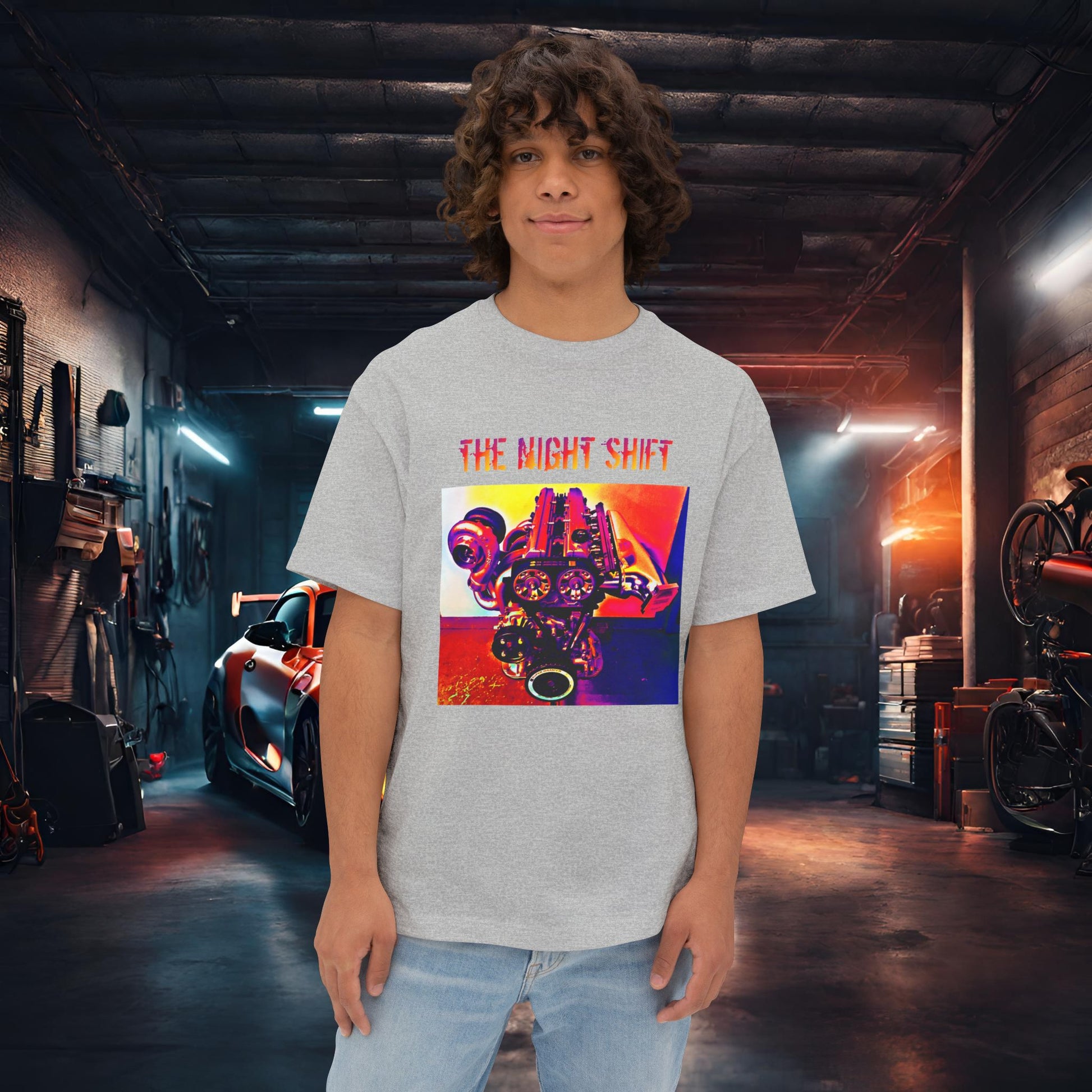2JZ-GTE Single Turbo Synthwave-Premium, Ultra Soft Unisex Oversized Boxy Tee Athletic Heather Printify by The Night Shift Automotive Apparel