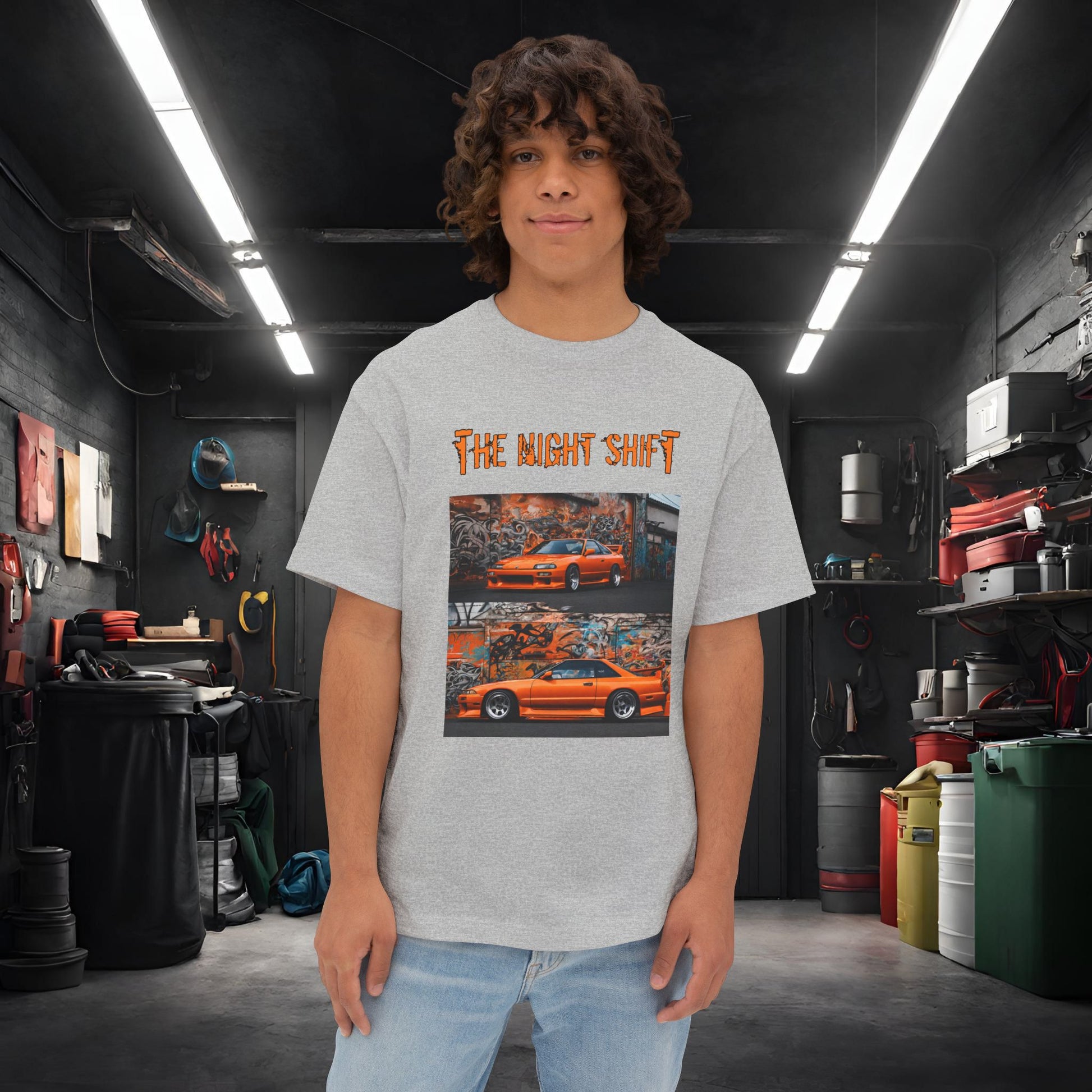 Nissan 240sx Graffiti-Premium, Ultra Soft Unisex Oversized Boxy Tee Athletic Heather Printify by The Night Shift Automotive Apparel