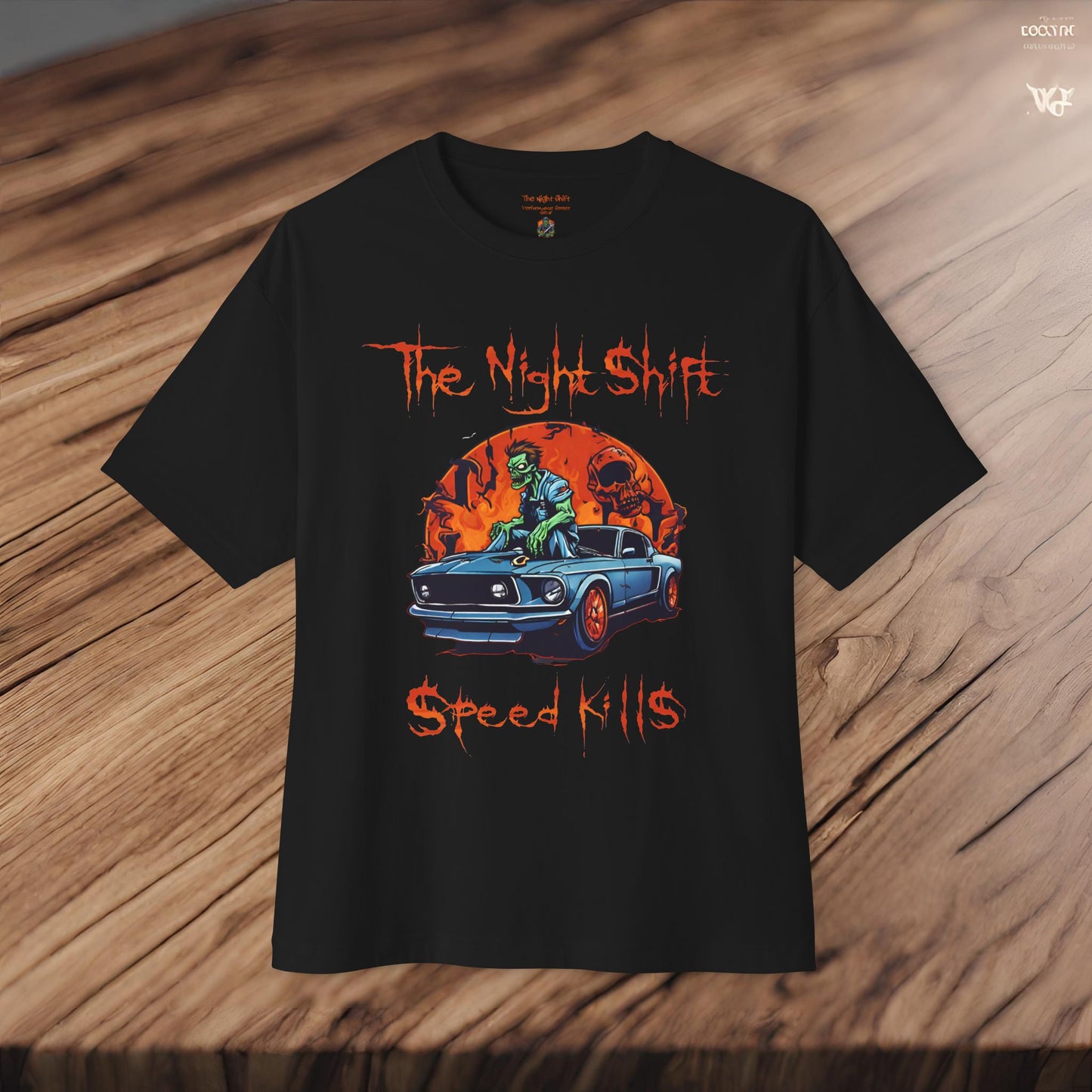 Speed Kills Zombie Mustang-Premium, Ultra Soft Unisex Oversized Boxy Tee Printify by The Night Shift Automotive Apparel