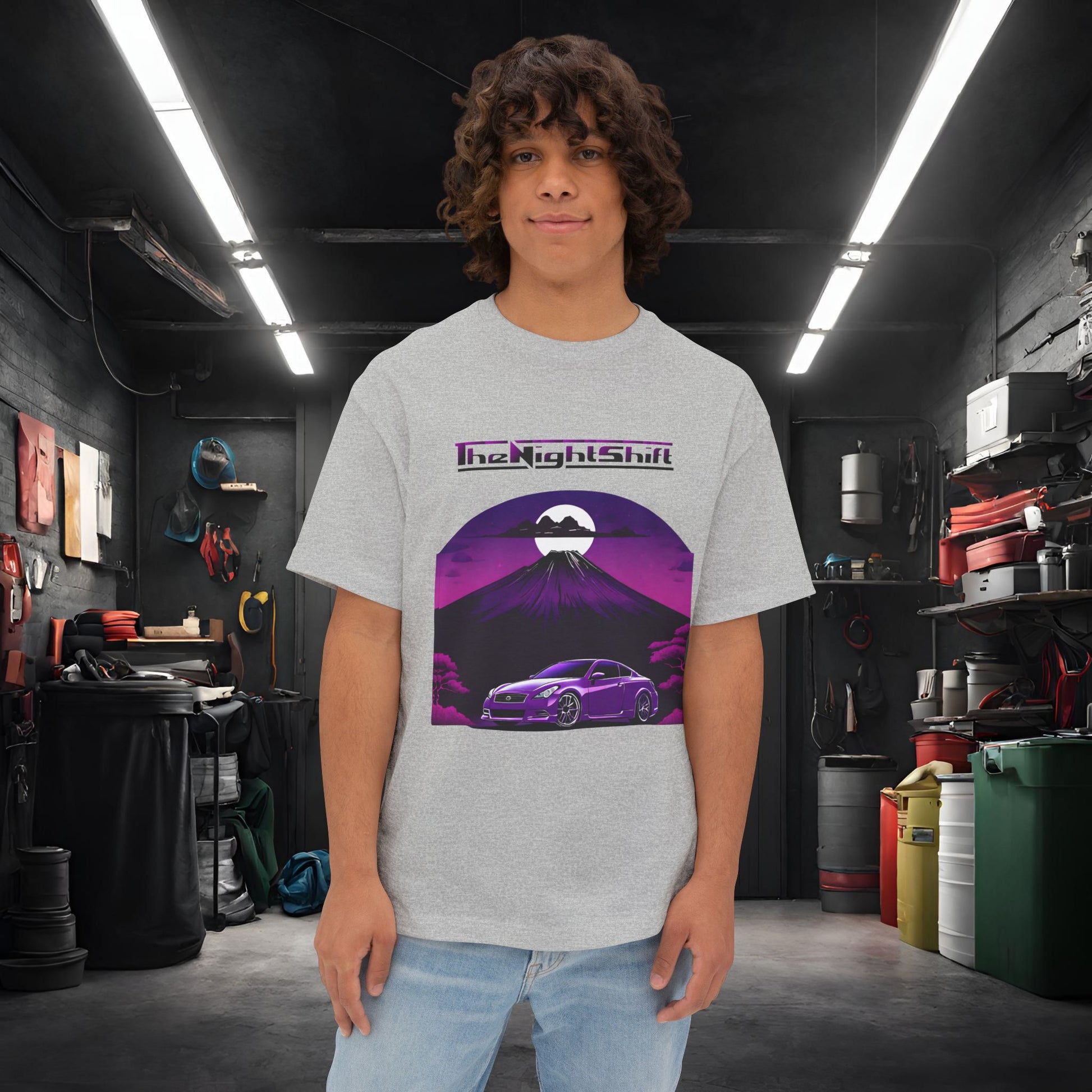 Infiniti G37 Coupe Mt Fuji-Premium, Ultra Soft, Unisex Oversized Boxy Tee Athletic Heather Printify by The Night Shift Automotive Apparel