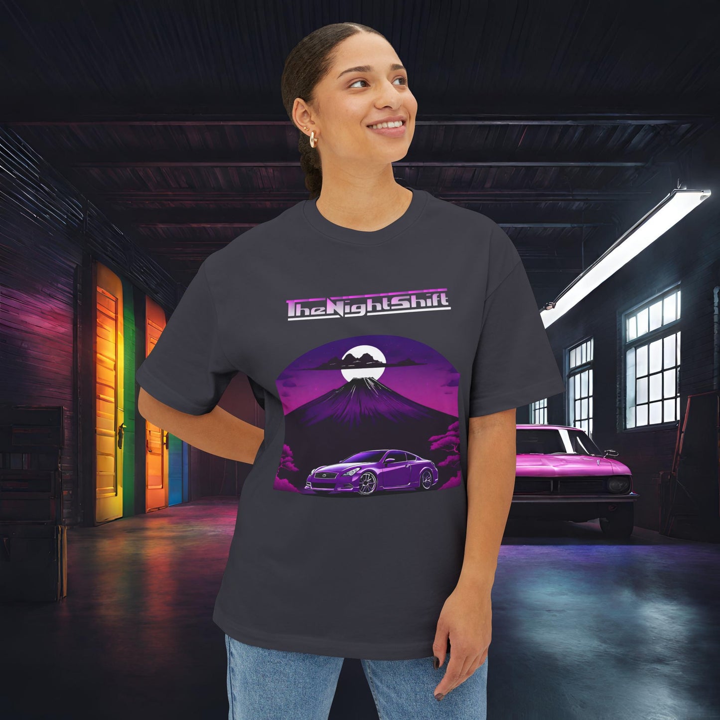 Infiniti G37 Coupe Mt Fuji-Premium, Ultra Soft, Unisex Oversized Boxy Tee Printify by The Night Shift Automotive Apparel