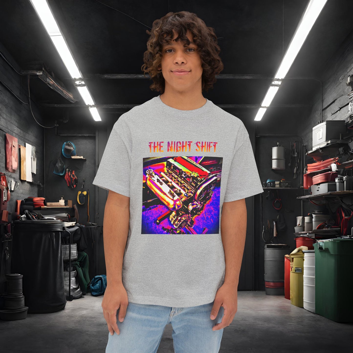 4G63 Synthwave-Premium, Ultra Soft Unisex Oversized Boxy Tee Athletic Heather Printify by The Night Shift Automotive Apparel