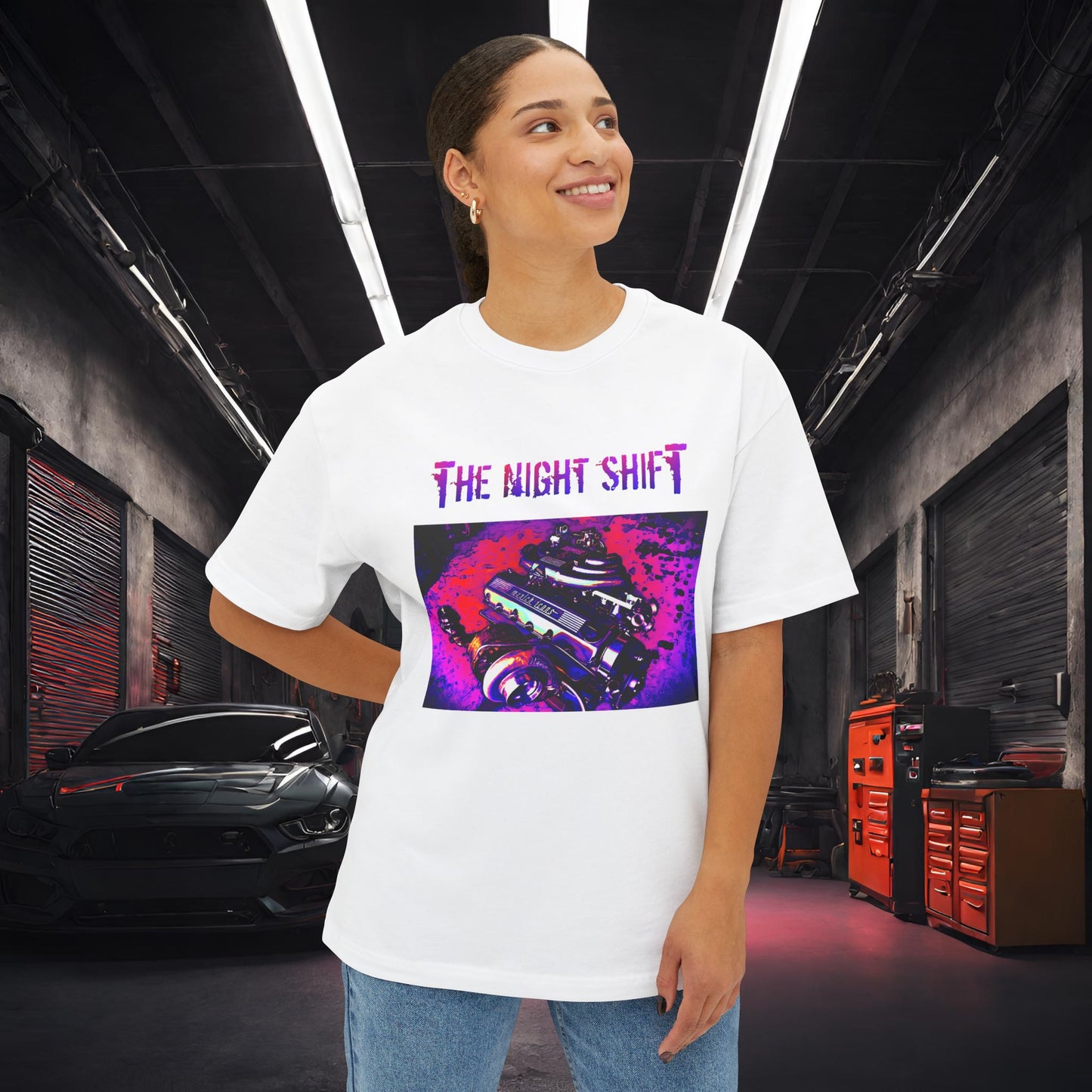 M20B30 Synthwave-Premium, Ultra Soft Unisex Oversized Boxy Tee Printify by The Night Shift Automotive Apparel