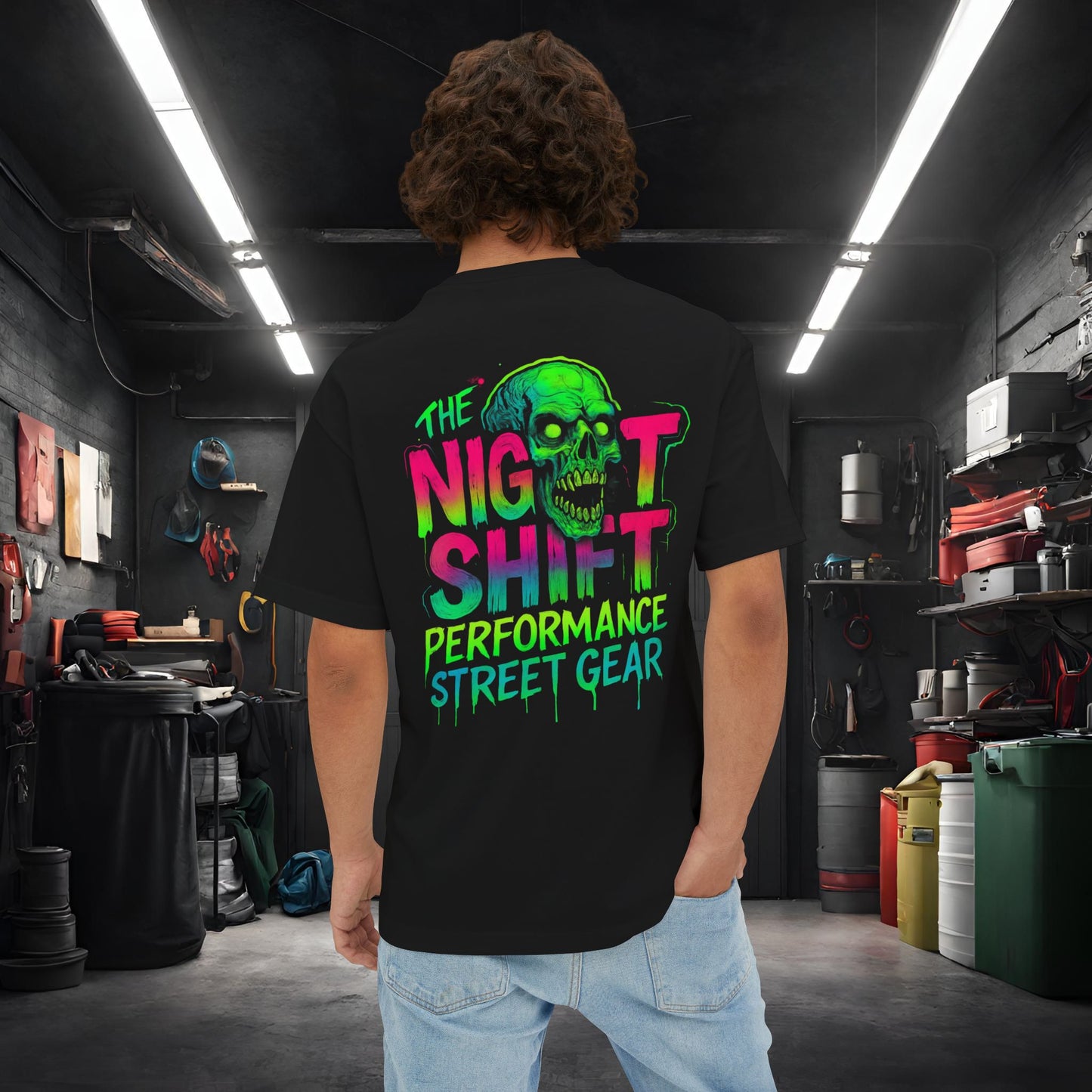 The Night Shift-Premium, Ultra Soft Unisex Oversized Boxy Tee Black Printify by The Night Shift Automotive Apparel