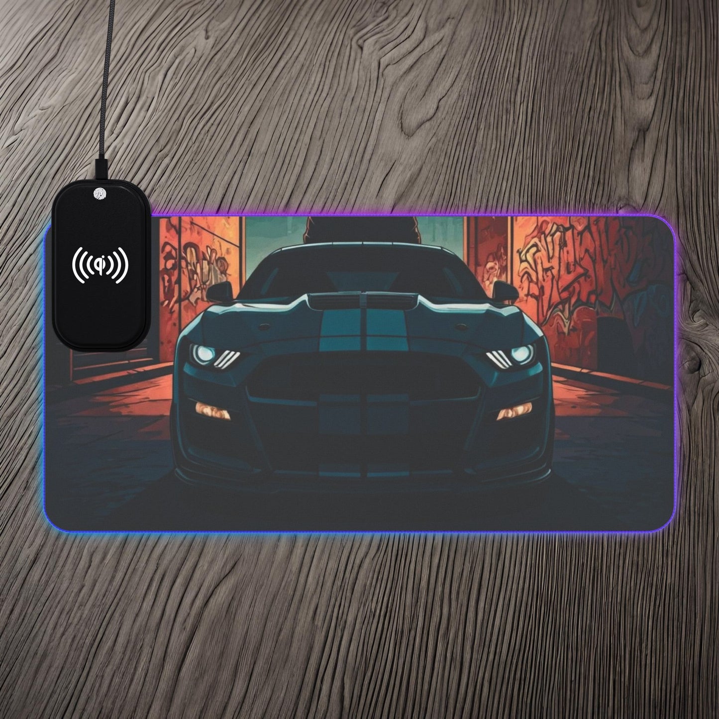 Ford Mustang Shelby GT350-LED Gaming Mouse Pad with Wireless Charging 23.6" × 11.8" Rectangle 15W Printify by The Night Shift Automotive Apparel