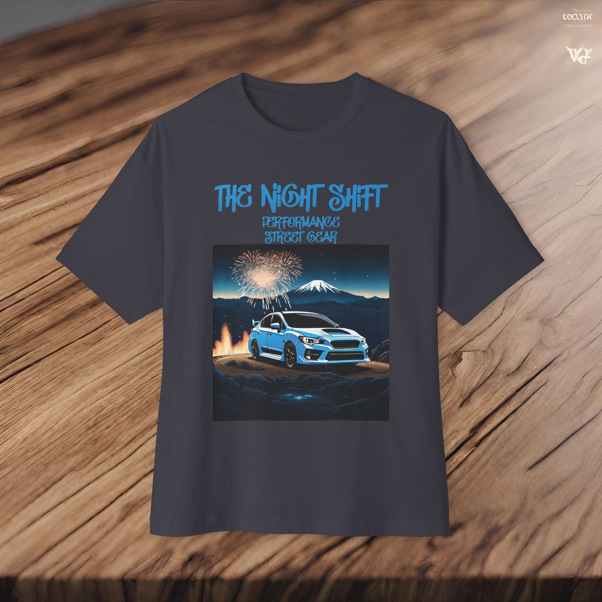 Subaru WRX/STI Fireworks In The Mountains - Premium, Ultra Soft Unisex Oversized Boxy Tee Printify by The Night Shift Automotive Apparel