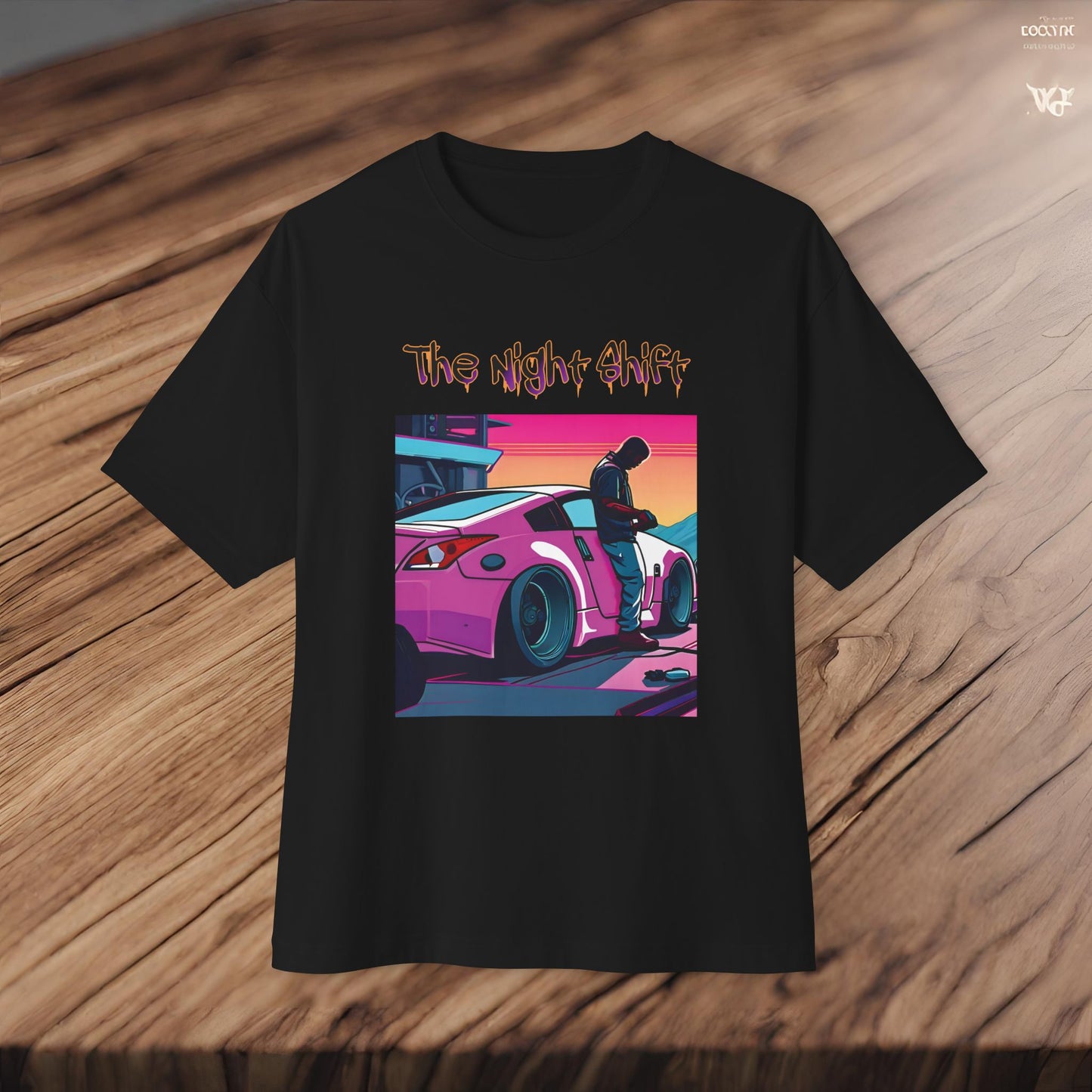 Nissan 370z Synthwave-Premium, Ultra Soft Unisex Oversized Boxy Tee Printify by The Night Shift Automotive Apparel