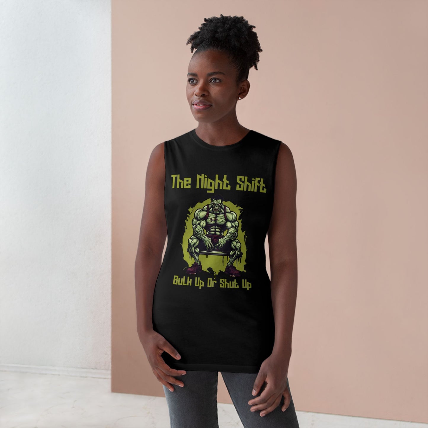 Bulk Up or Shut Up - Zombie Power Lifter - Premium Unisex Barnard Tank Top Printify by The Night Shift Automotive Apparel