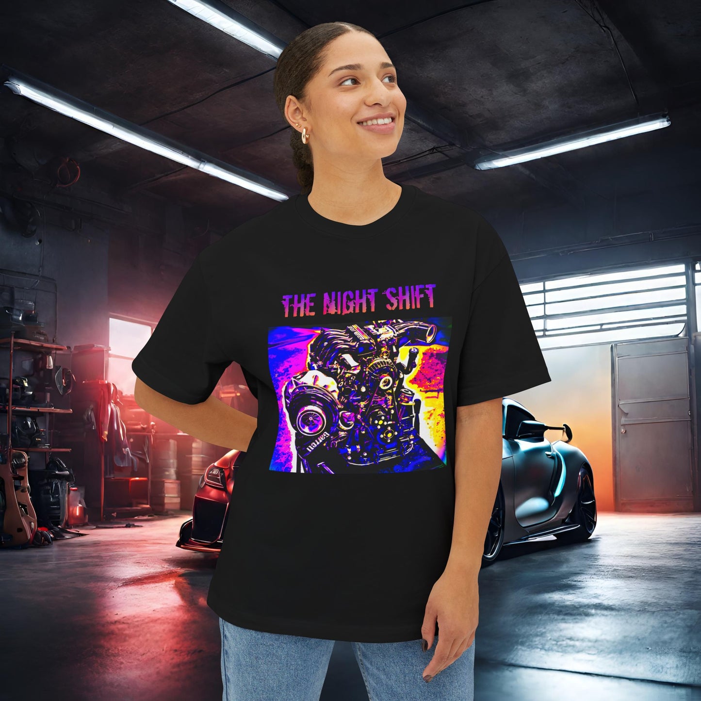 13B-REW Synthwave-Premium, Ultra Soft Unisex Oversized Boxy Tee Printify by The Night Shift Automotive Apparel