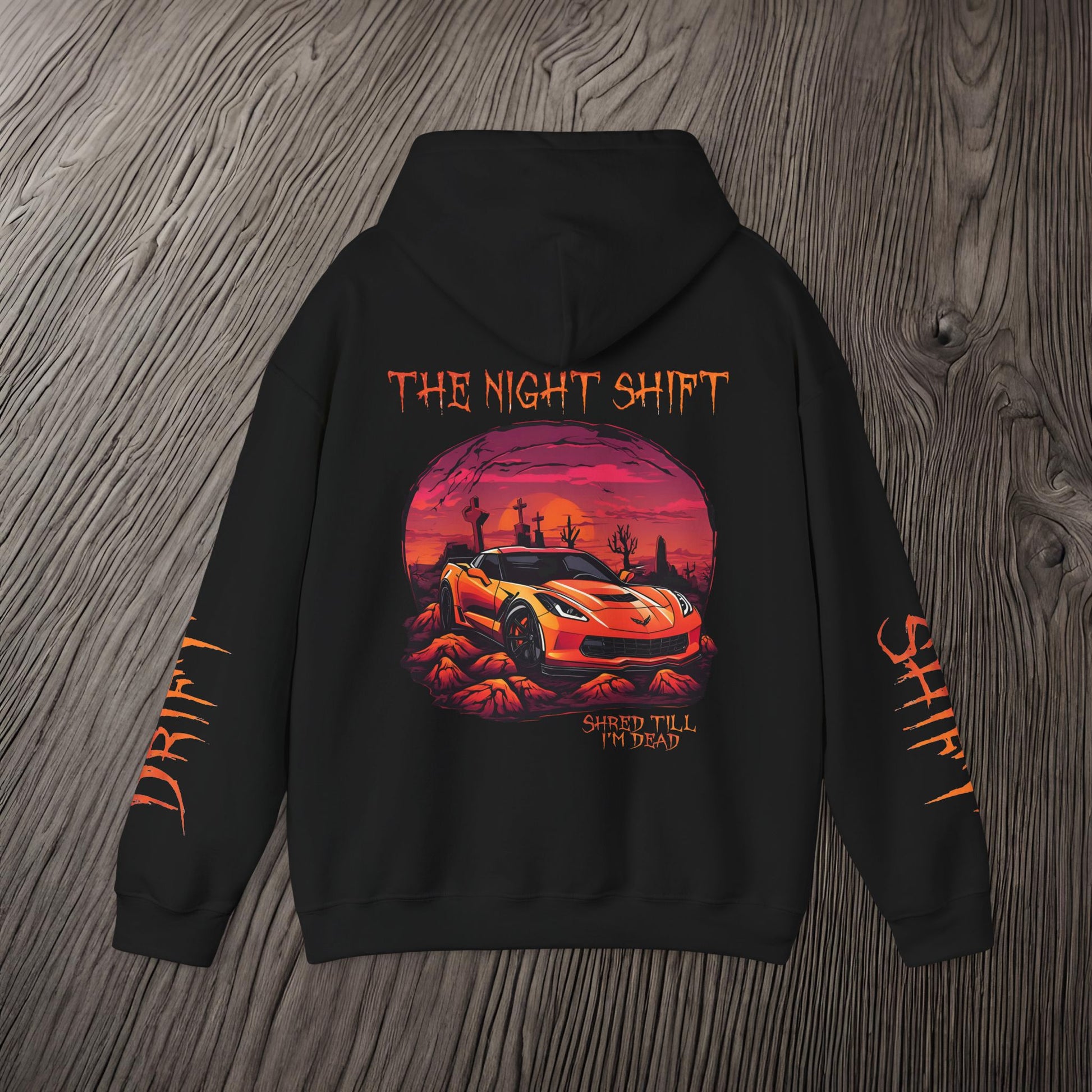 Drift, Shift Chevy Corvette C7 Graveyard- Ultra Soft, Premium Hoodie Printify by The Night Shift Automotive Apparel