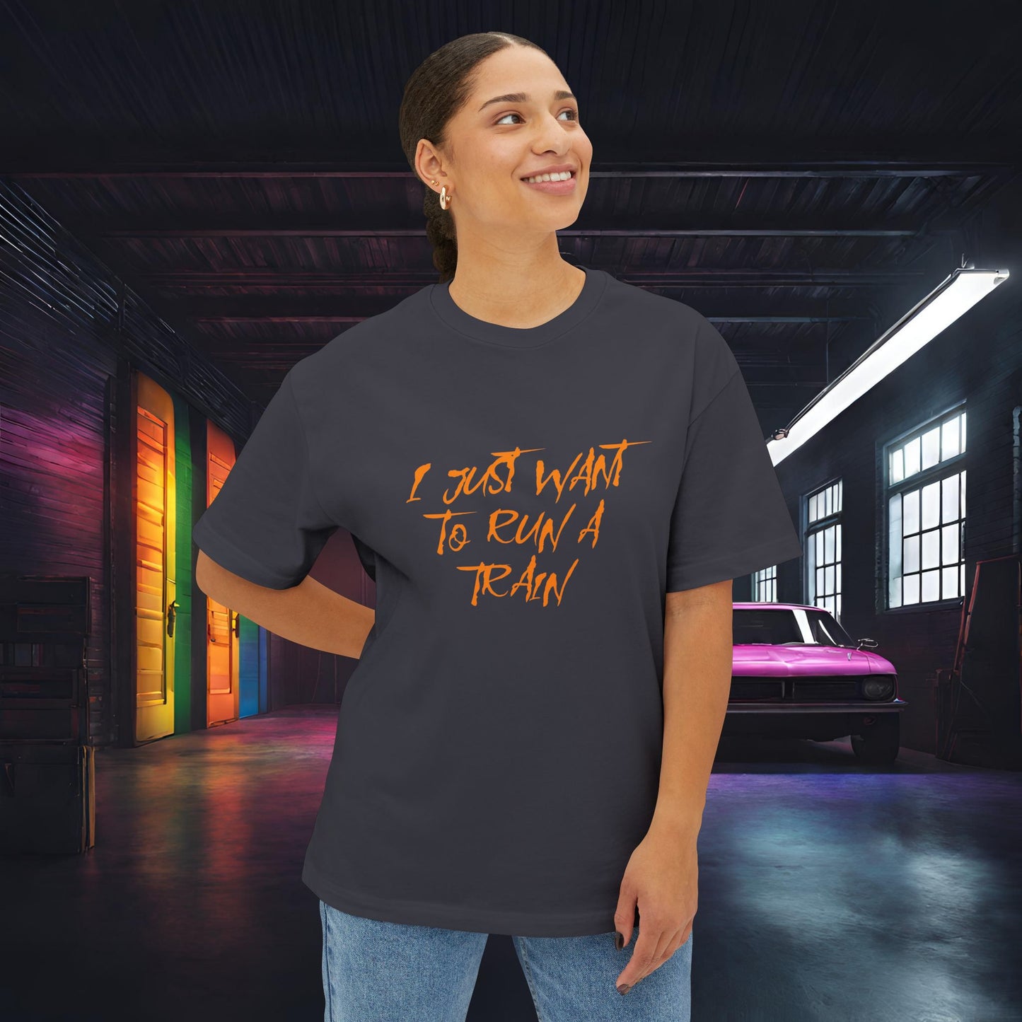 I Just Want To Run A Train-Premium, Ultra Soft Unisex Oversized Boxy Tee Printify by The Night Shift Automotive Apparel