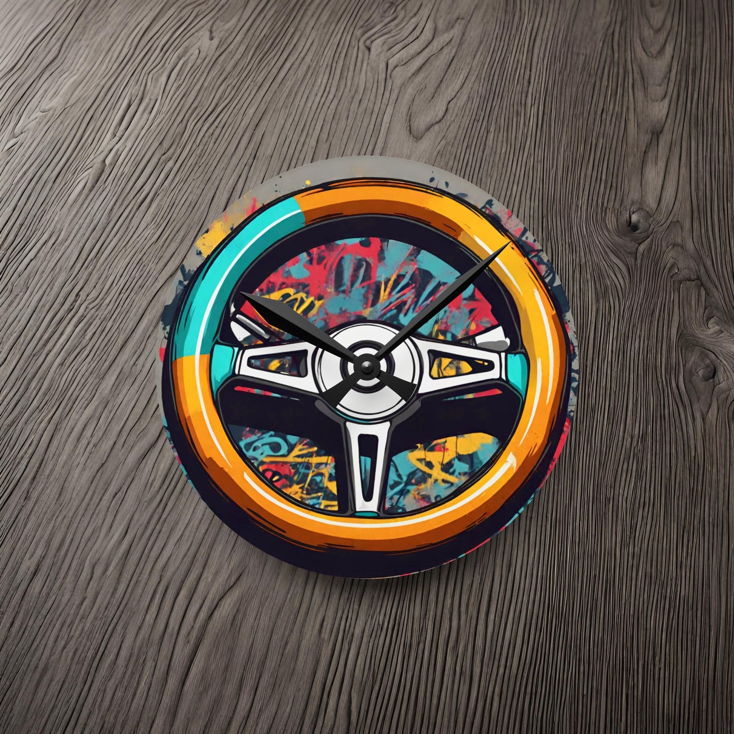 Steering Wheel-Acrylic Wall Clock 8'' × 8'' (Round) Printify by The Night Shift Automotive Apparel