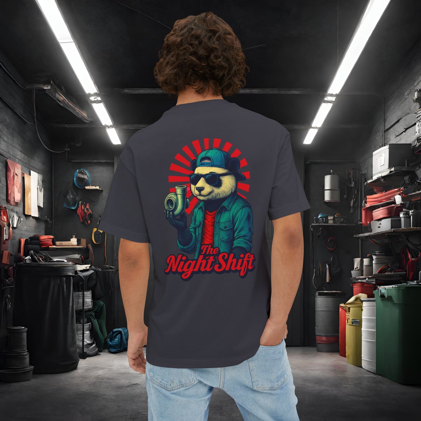 Good Vibes Panda-Premium, Ultra Soft Unisex Oversized Boxy Tee Dark Grey Printify by The Night Shift Automotive Apparel