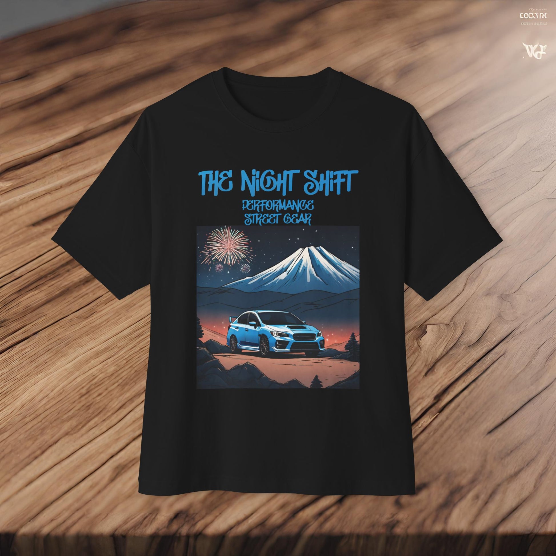 Subaru WRX/STI Fireworks In The Mountains-Premium, Ultra Soft Unisex Oversized Boxy Tee Printify by The Night Shift Automotive Apparel