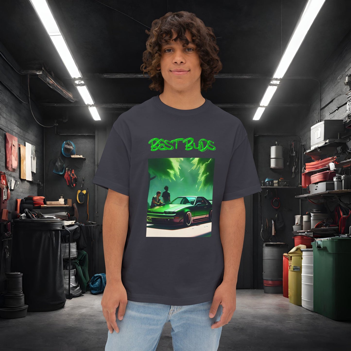 Best Buds-Premium, Ultra Soft Unisex Oversized Boxy Tee Dark Grey Printify by The Night Shift Automotive Apparel