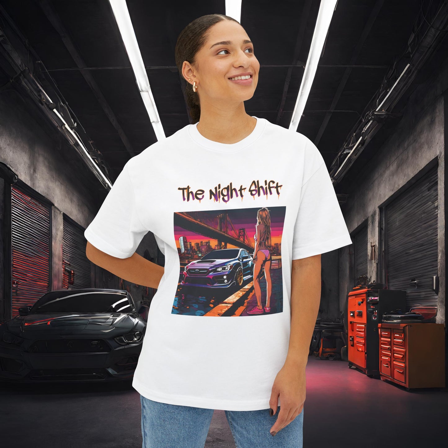 Subaru WRX/STI Beach Boulevard-Premium, Ultra Soft Unisex Oversized Boxy Tee Printify by The Night Shift Automotive Apparel