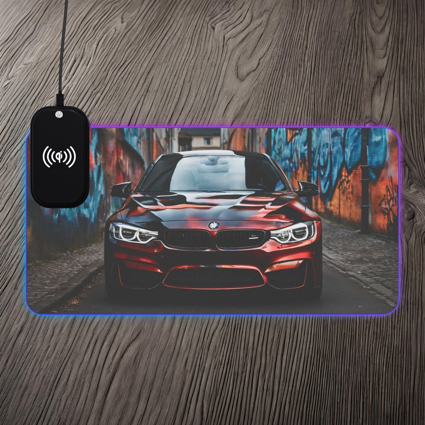 BMW M3/M4 Street Life-LED Gaming Mouse Pad with Wireless Charging 23.6" × 11.8" Rectangle 15W Printify by The Night Shift Automotive Apparel