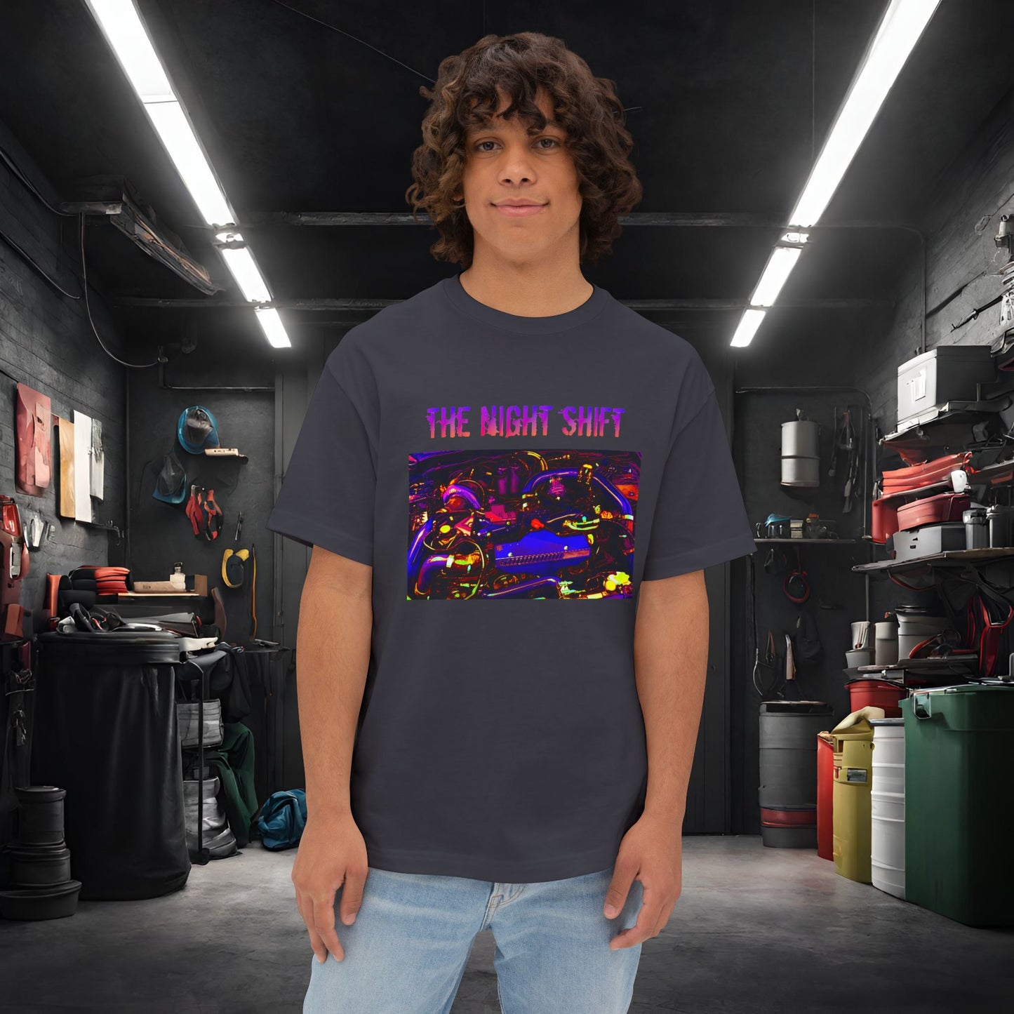 EJ257 Synthwave-Premium, Ultra Soft Unisex Oversized Boxy Tee Dark Grey Printify by The Night Shift Automotive Apparel
