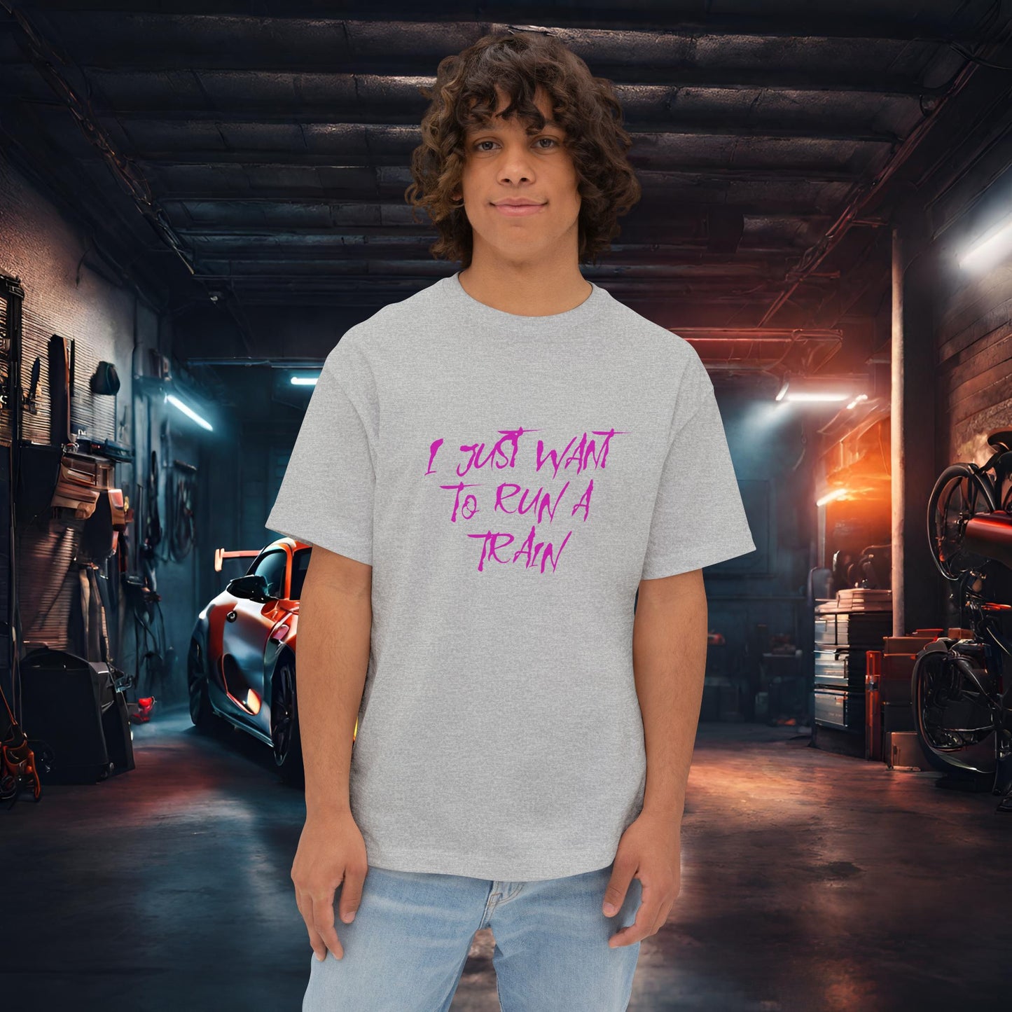 I Just Want To Run A Train-Premium, Ultra Soft Unisex Oversized Boxy Tee Athletic Heather Printify by The Night Shift Automotive Apparel