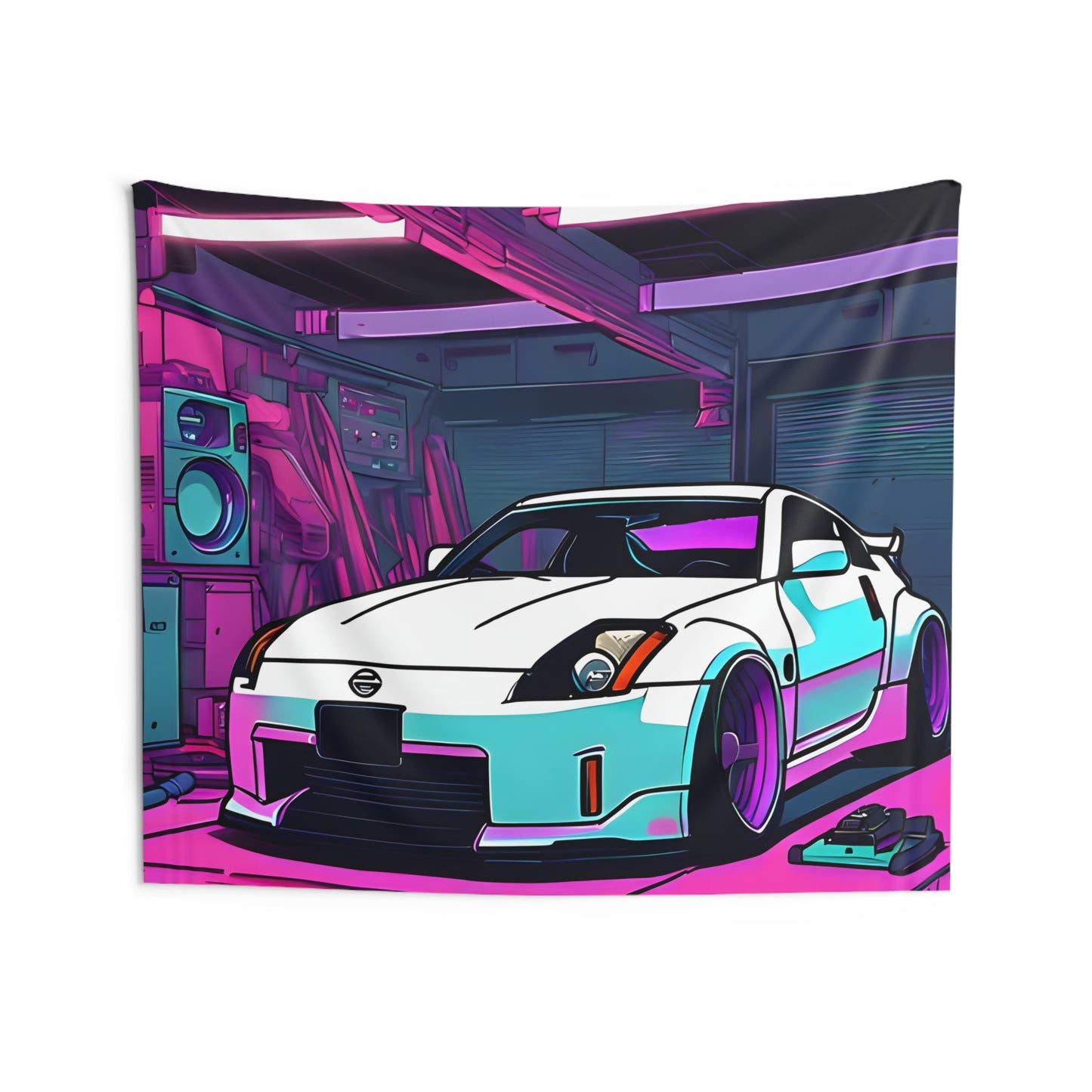 Nissan 350z Indoor Wall Tapestries - Shop Banner 80" × 68" Printify by The Night Shift Automotive Apparel