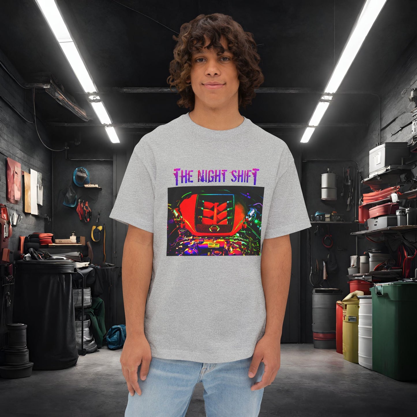 VR38DETT Synthwave-Premium, Ultra SoftUnisex Oversized Boxy Tee Athletic Heather Printify by The Night Shift Automotive Apparel