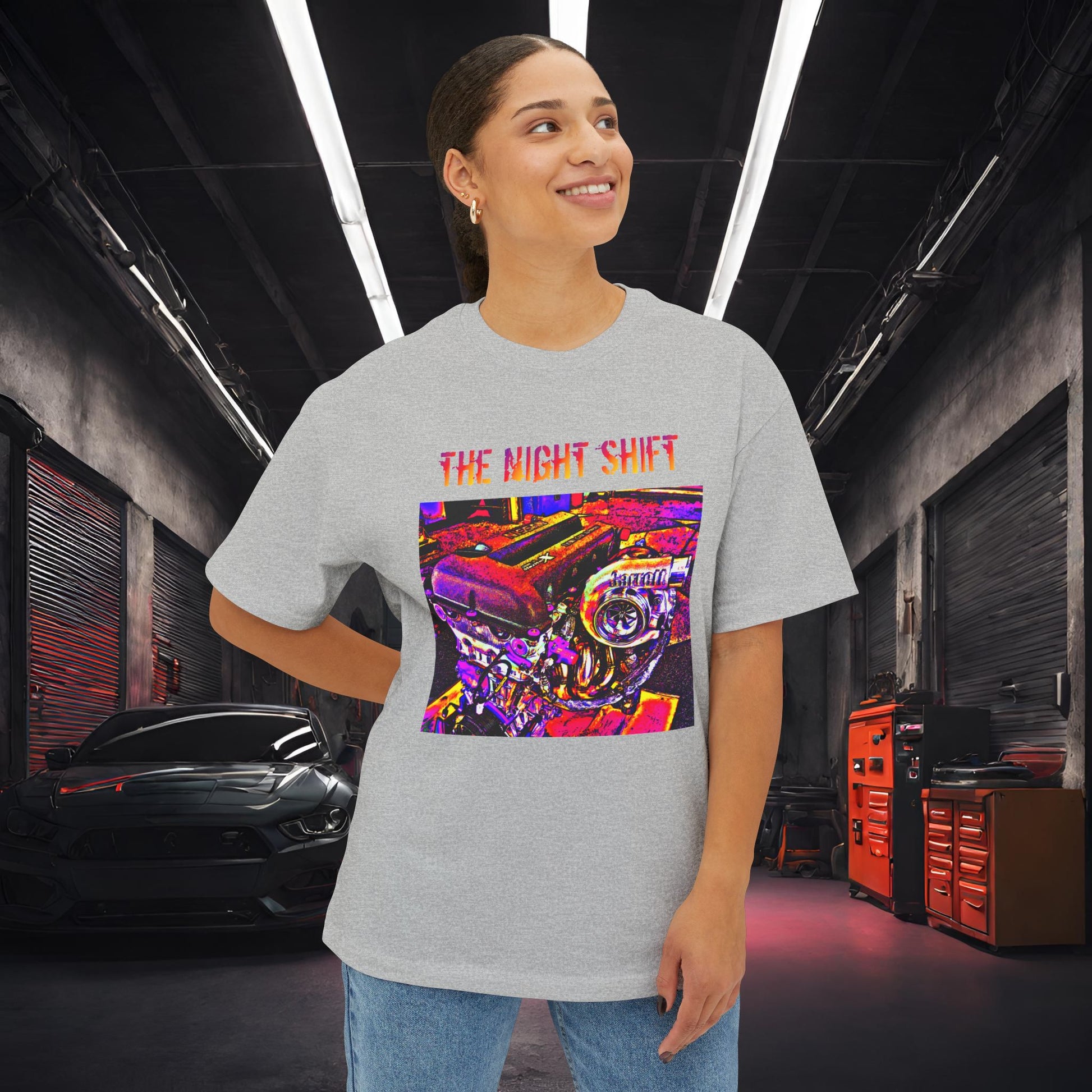 SR20DET Synthwave-Premium, Ultra Soft Unisex Oversized Boxy Tee Printify by The Night Shift Automotive Apparel