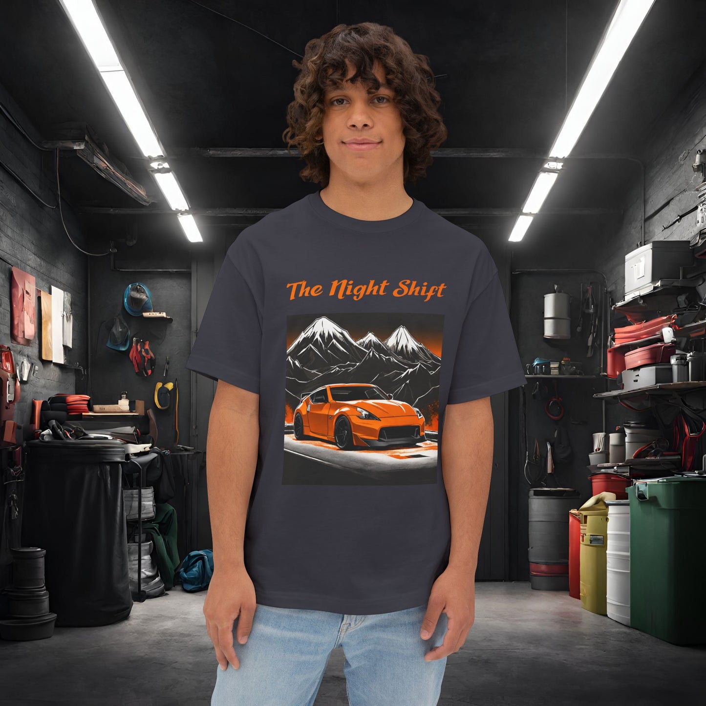 Nissan 370 Mountains-Premium, Ultra Soft, Unisex Oversized Boxy Tee Dark Grey Printify by The Night Shift Automotive Apparel
