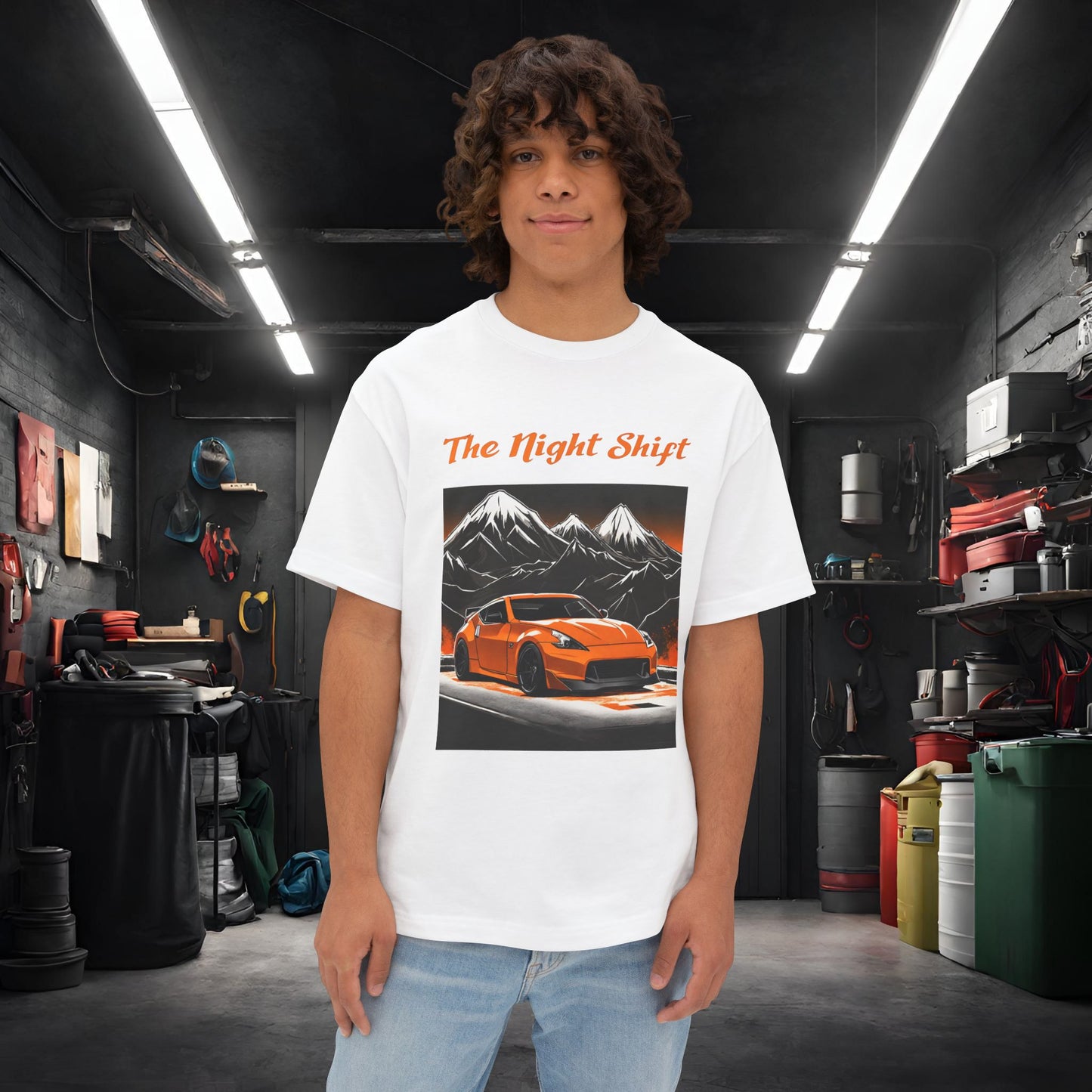 Nissan 370 Mountains-Premium, Ultra Soft, Unisex Oversized Boxy Tee White Printify by The Night Shift Automotive Apparel