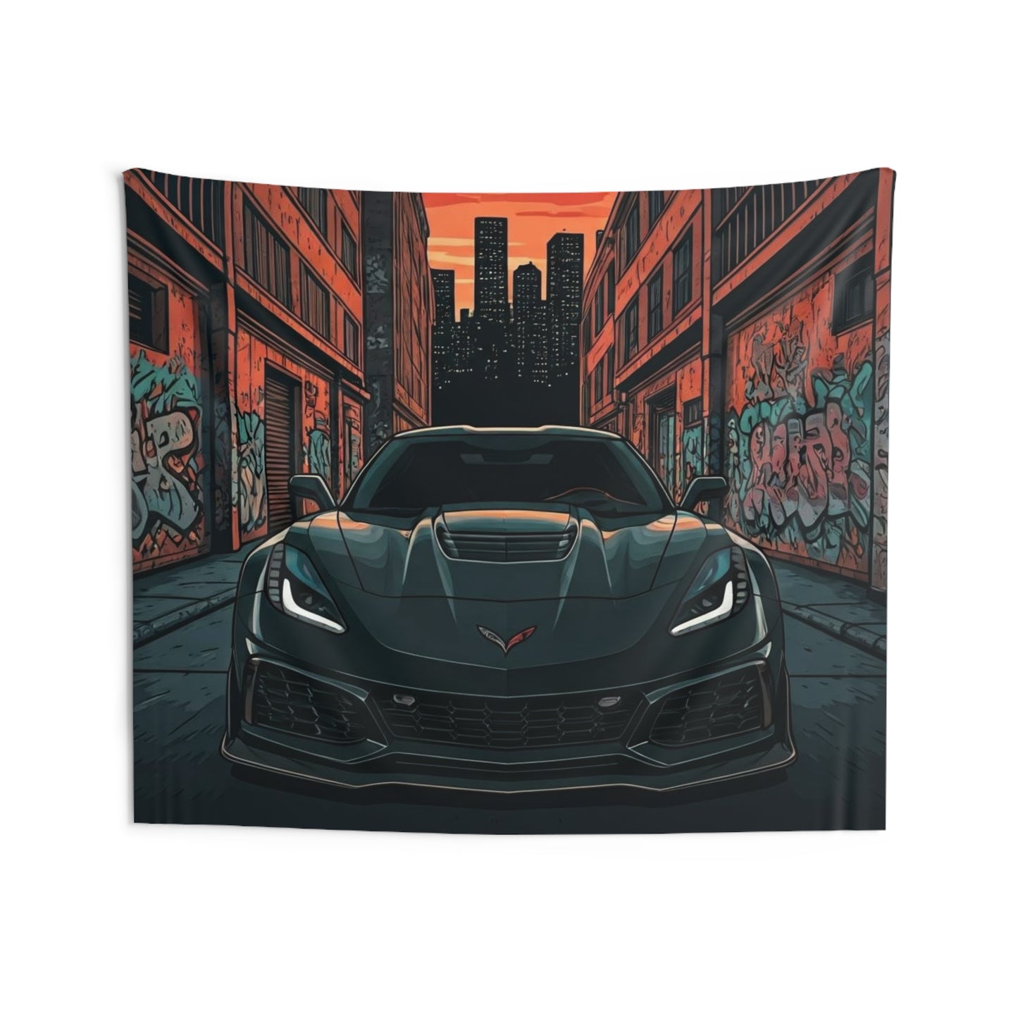 C7 Chevy Corvette Indoor Wall Tapestries - Shop Banner 80" × 68" Printify by The Night Shift Automotive Apparel