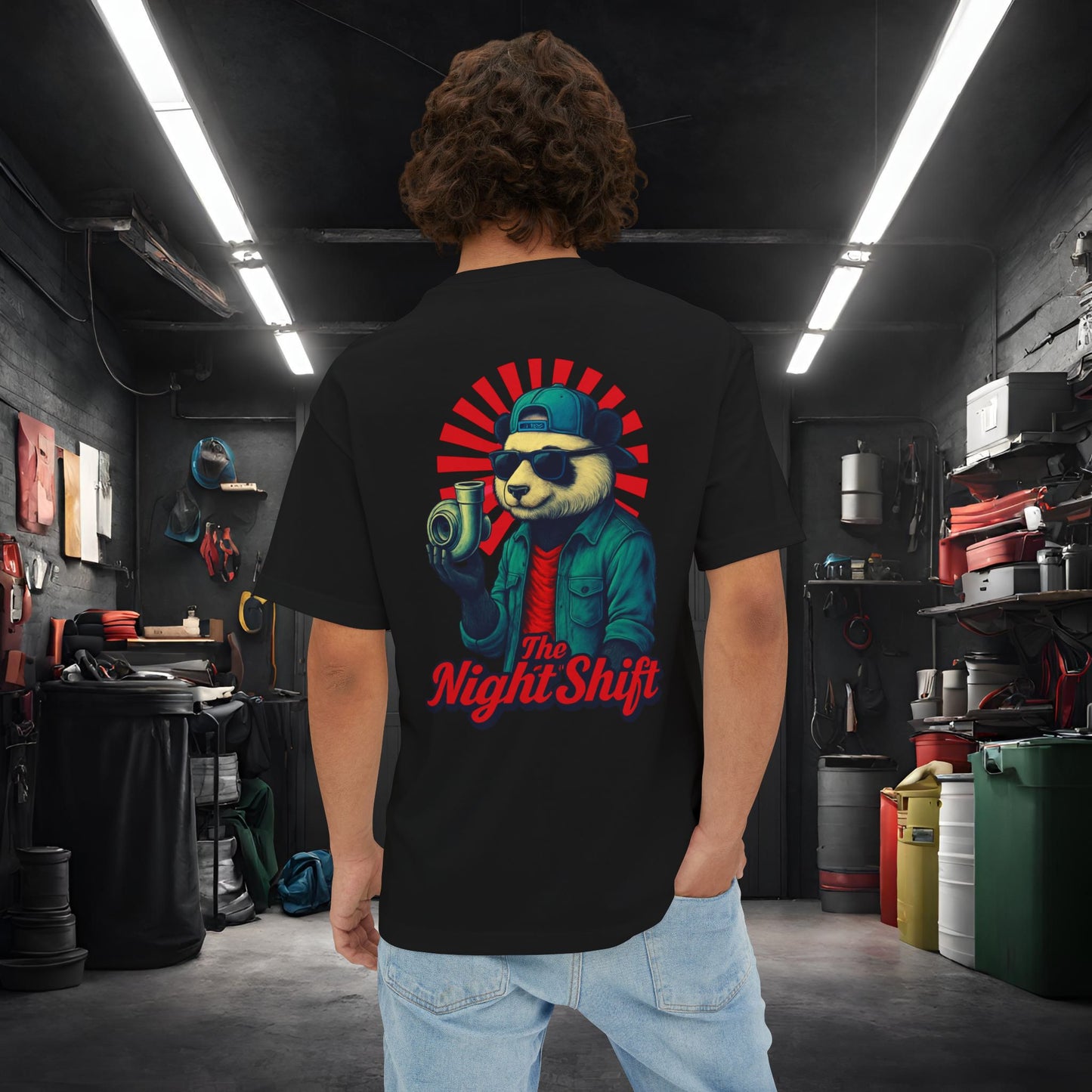 Good Vibes Panda-Premium, Ultra Soft Unisex Oversized Boxy Tee Black Printify by The Night Shift Automotive Apparel