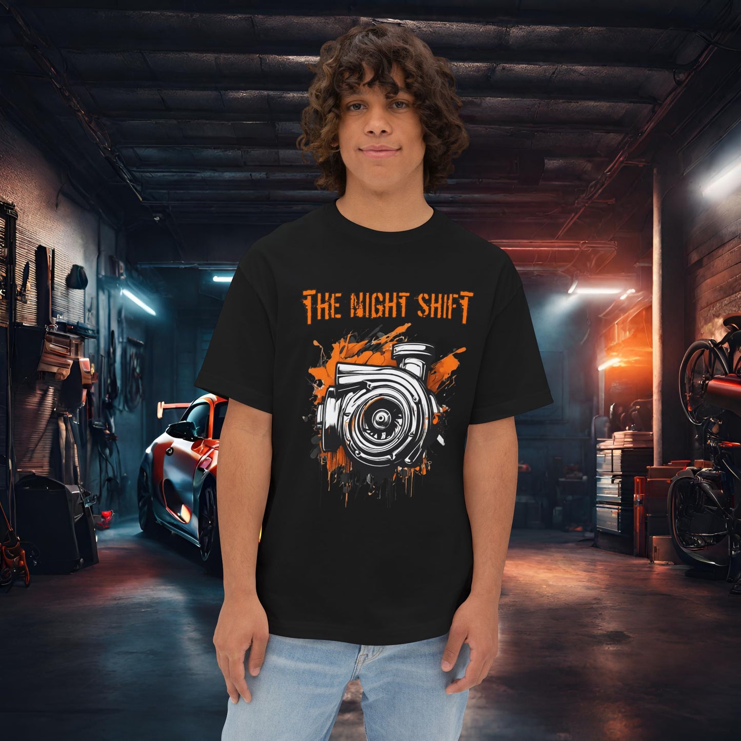 Graffiti Turbo-Premium, Ultra Soft Unisex Oversized Boxy Tee Black Printify by The Night Shift Automotive Apparel