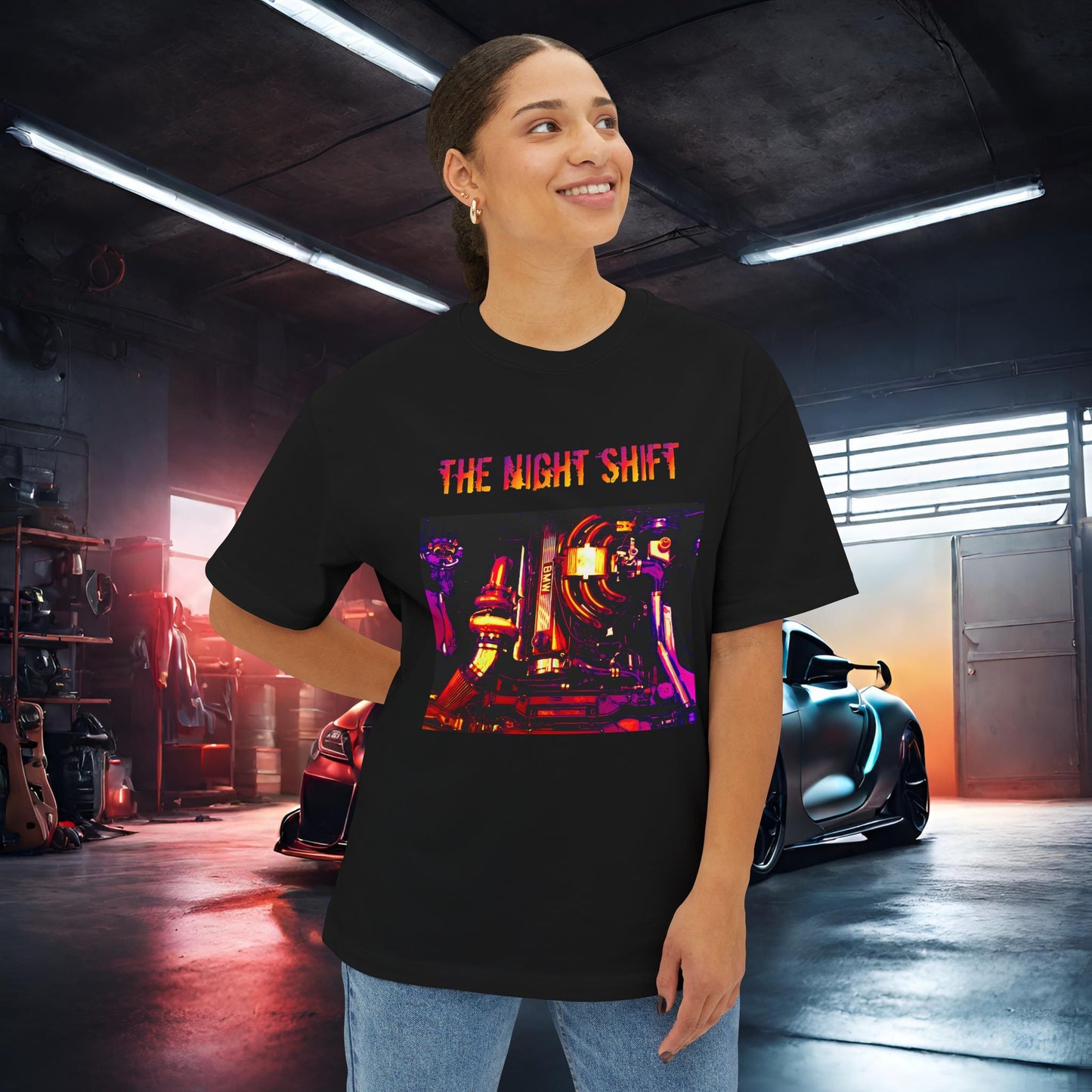 M20B30 Synthwave-Premium, Ultra Soft Unisex Oversized Boxy Tee Printify by The Night Shift Automotive Apparel