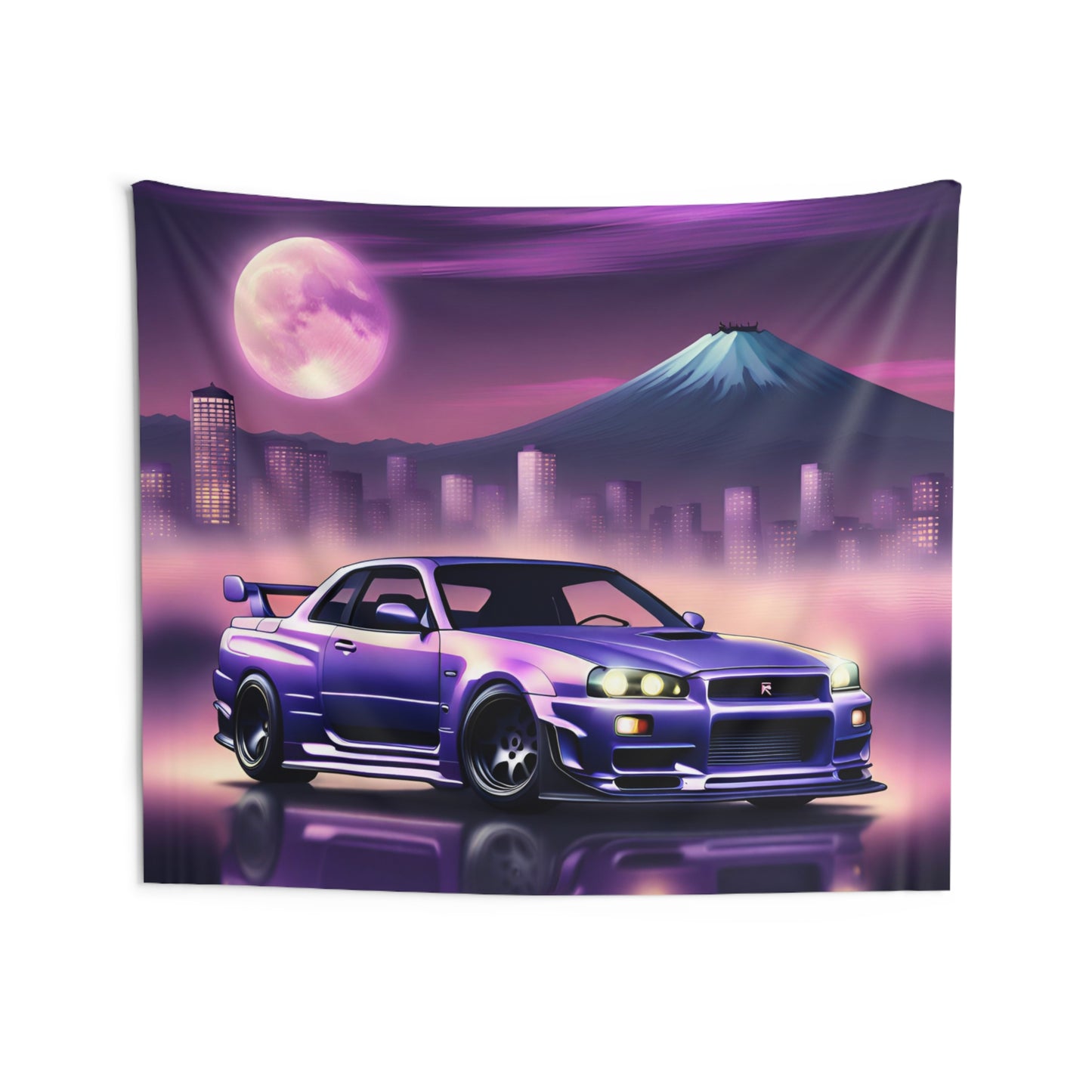 Nissan Skyline R34 Indoor Wall Tapestries - Shop Banner 80" × 68" Printify by The Night Shift Automotive Apparel