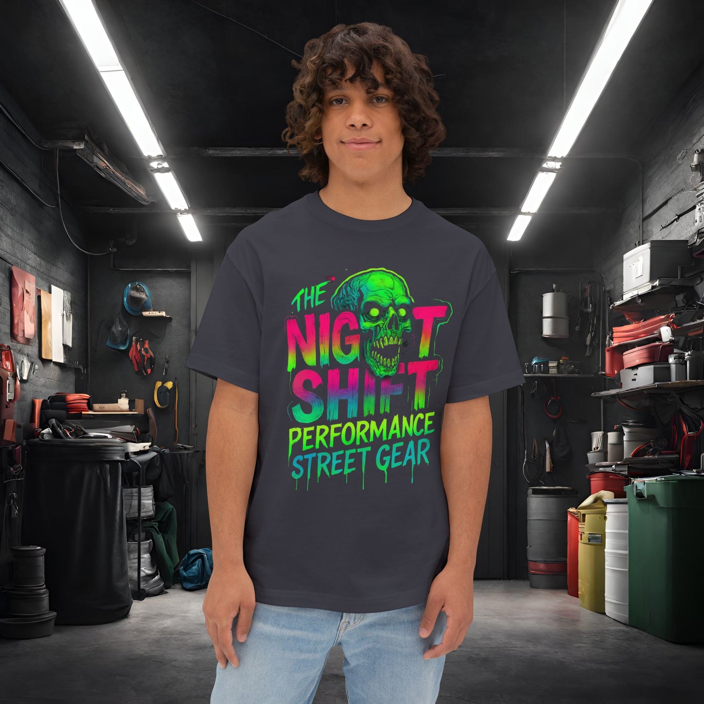 The Night Shift-Premium, Ultra Soft Unisex Oversized Boxy Tee Dark Grey Printify by The Night Shift Automotive Apparel