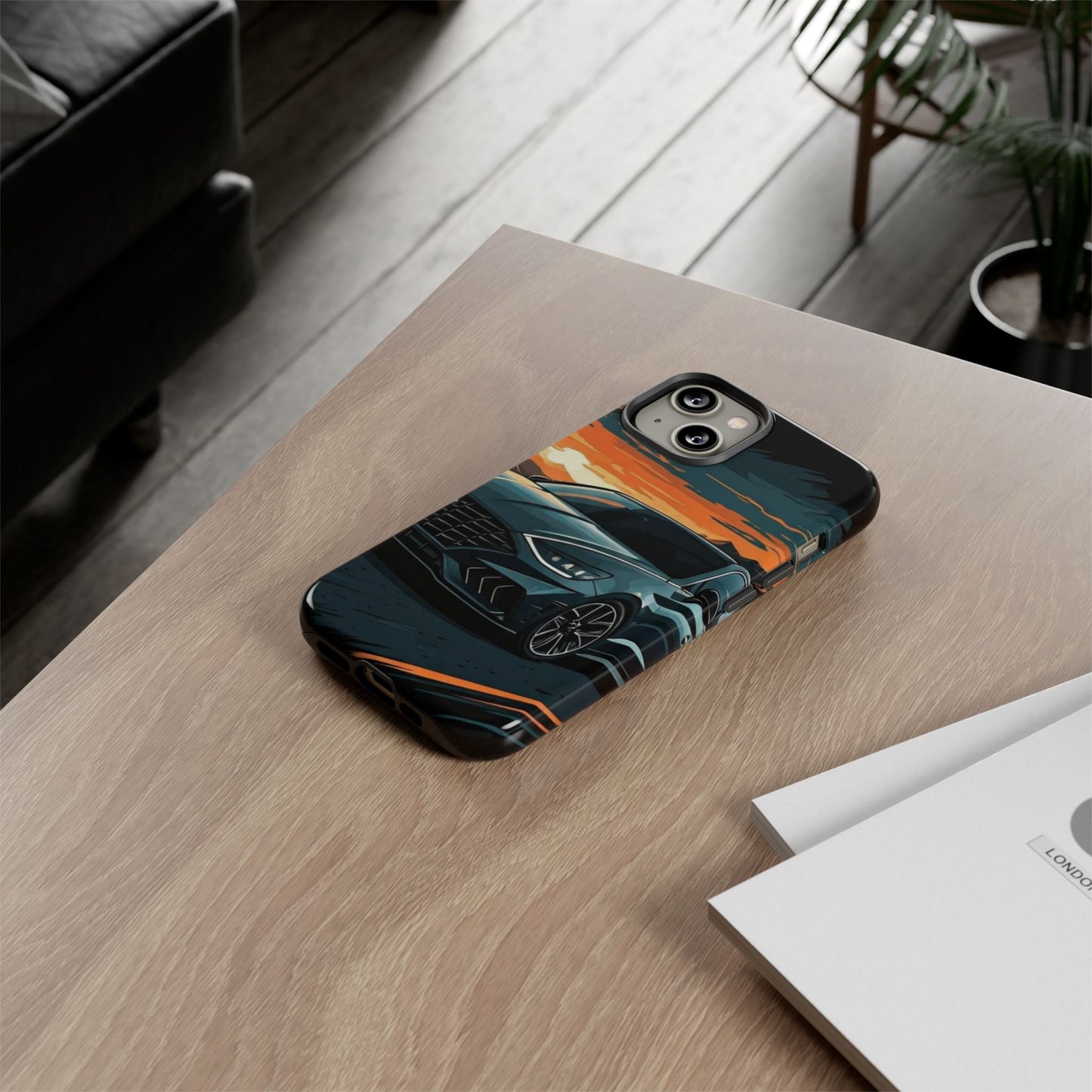 Hyundai Sonata-Sunset Drive-Dual Layer Ultra Tough Phone Case iPhone 14 Glossy Printify by The Night Shift Automotive Apparel