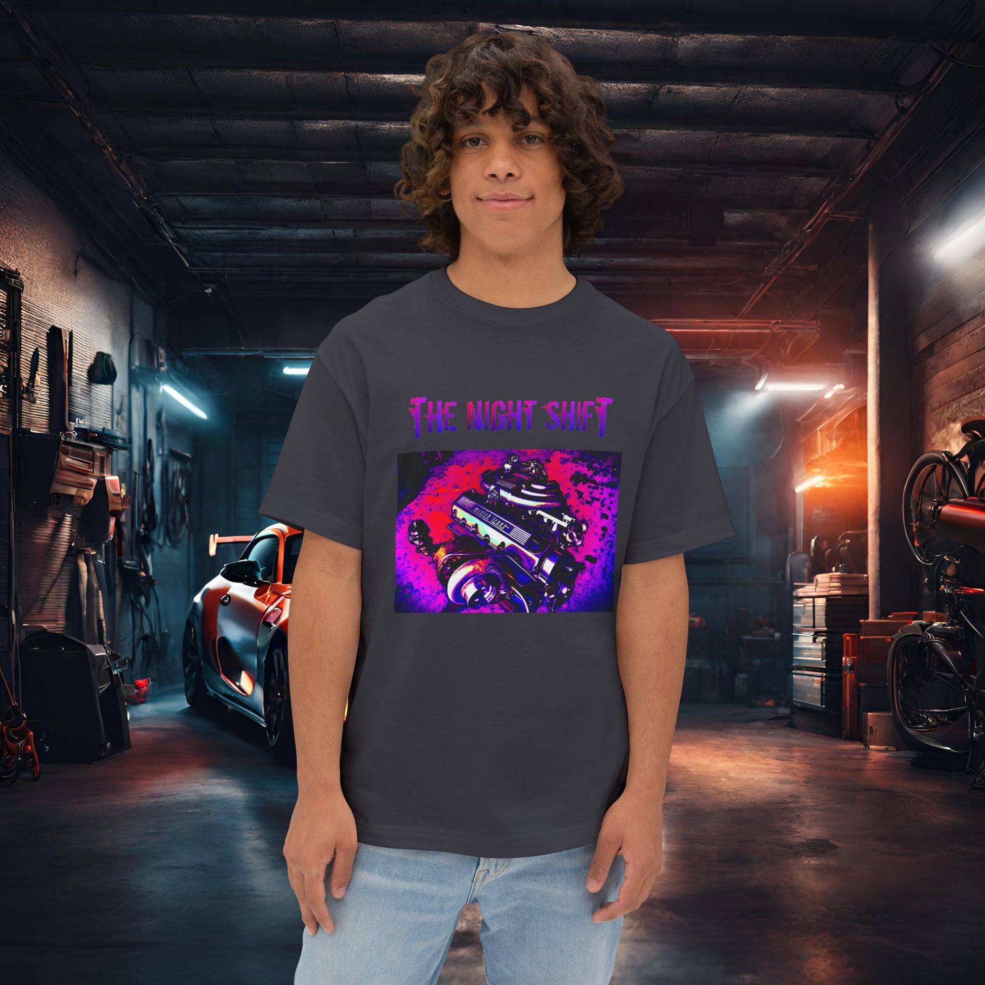 M20B30 Synthwave-Premium, Ultra Soft Unisex Oversized Boxy Tee Dark Grey Printify by The Night Shift Automotive Apparel