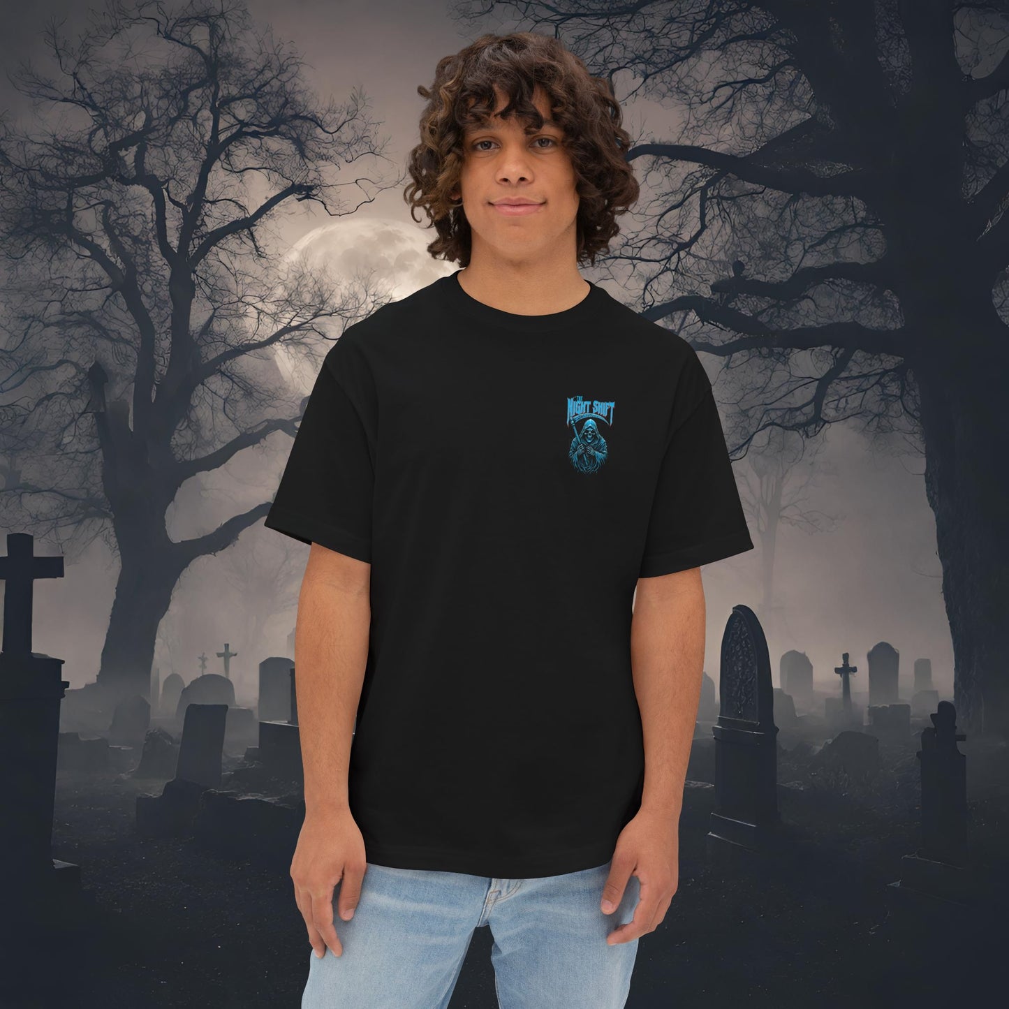 Grim Reaper-Premium, Ultra Soft Unisex Oversized Boxy Tee Printify by The Night Shift Automotive Apparel