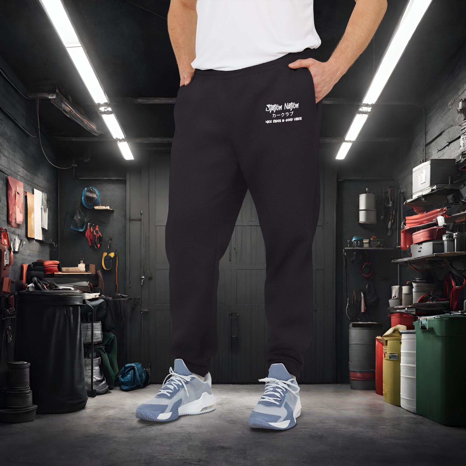 Station Nation-Adidas Unisex Fleece Joggers Black Printify by The Night Shift Automotive Apparel