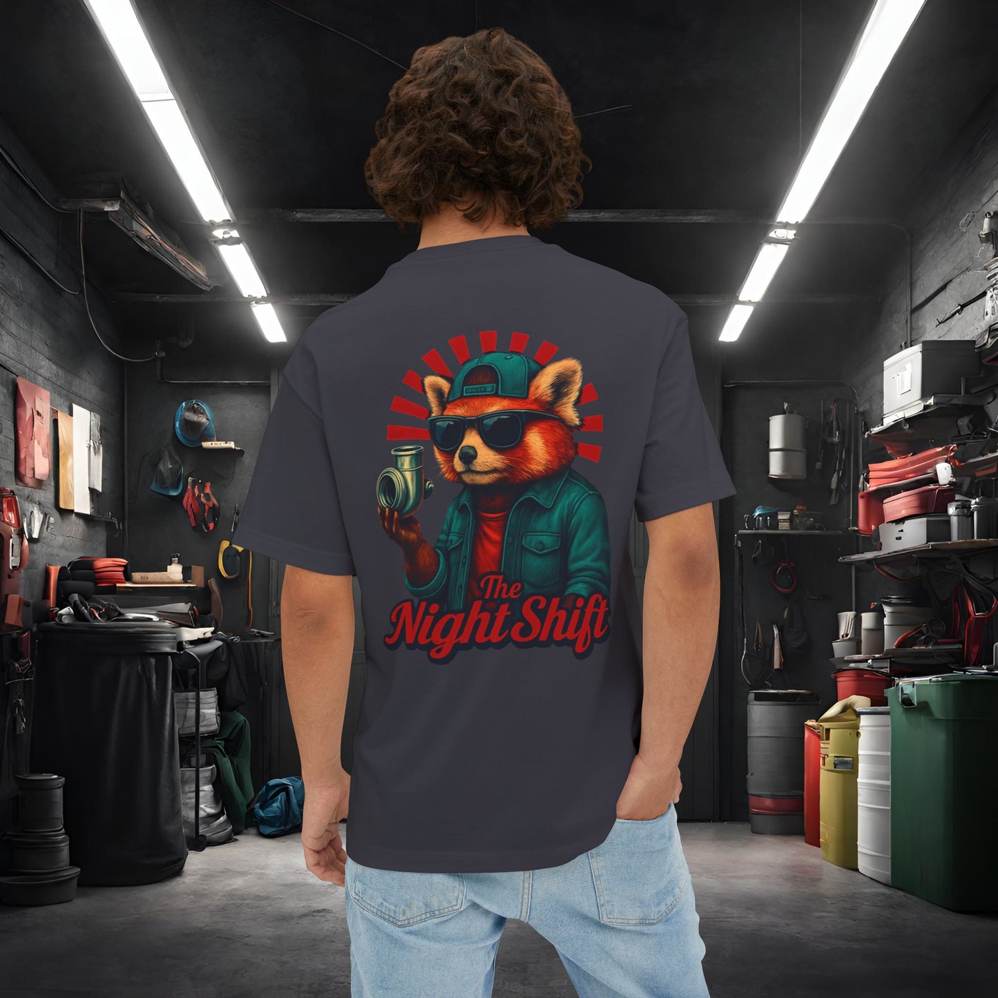 Good Vibes Red Panda-Premium, Ultra Soft Unisex Oversized Boxy Tee Dark Grey Printify by The Night Shift Automotive Apparel