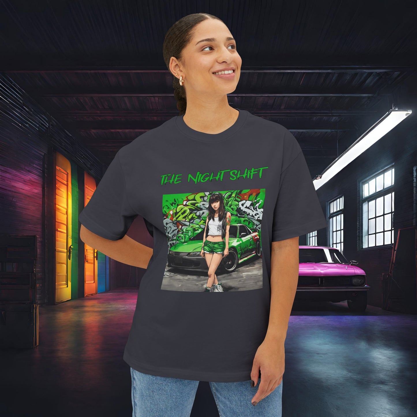 Nissan 240sx Graffiti-Premium, Ultra Soft Unisex Oversized Boxy Tee Printify by The Night Shift Automotive Apparel