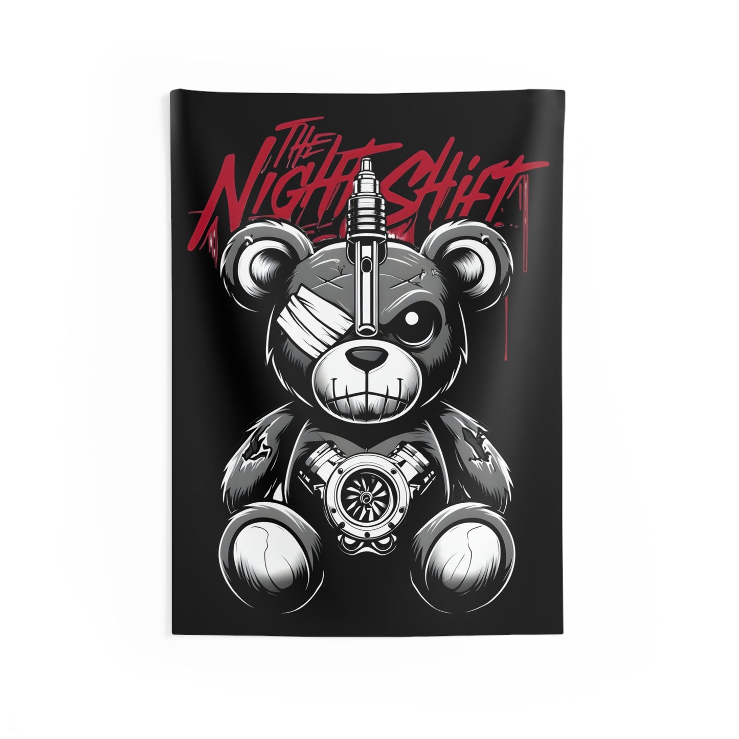 Tattered Teddy Indoor Wall Tapestries - Shop Banner 26" × 36" Printify by The Night Shift Automotive Apparel