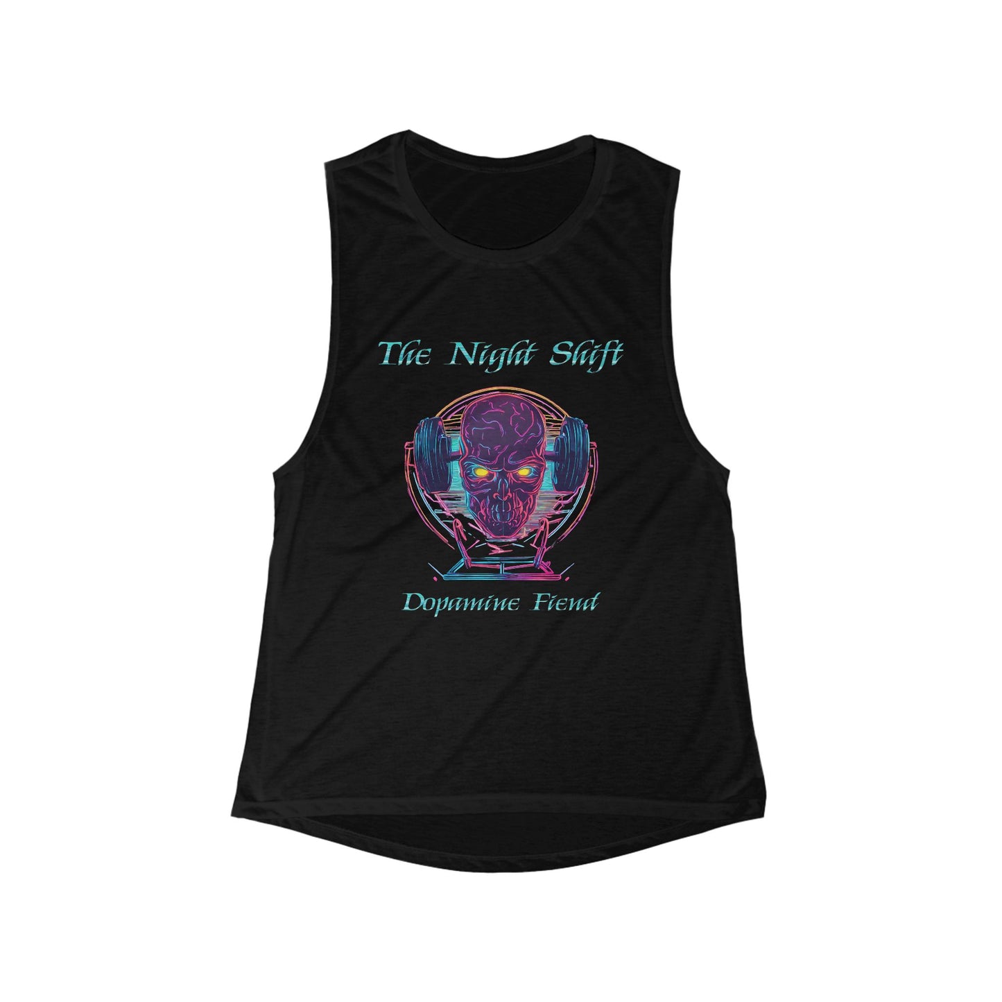 Dopamine Fiend - Women's Flowy Scoop Muscle Tank Top Black Printify by The Night Shift Automotive Apparel